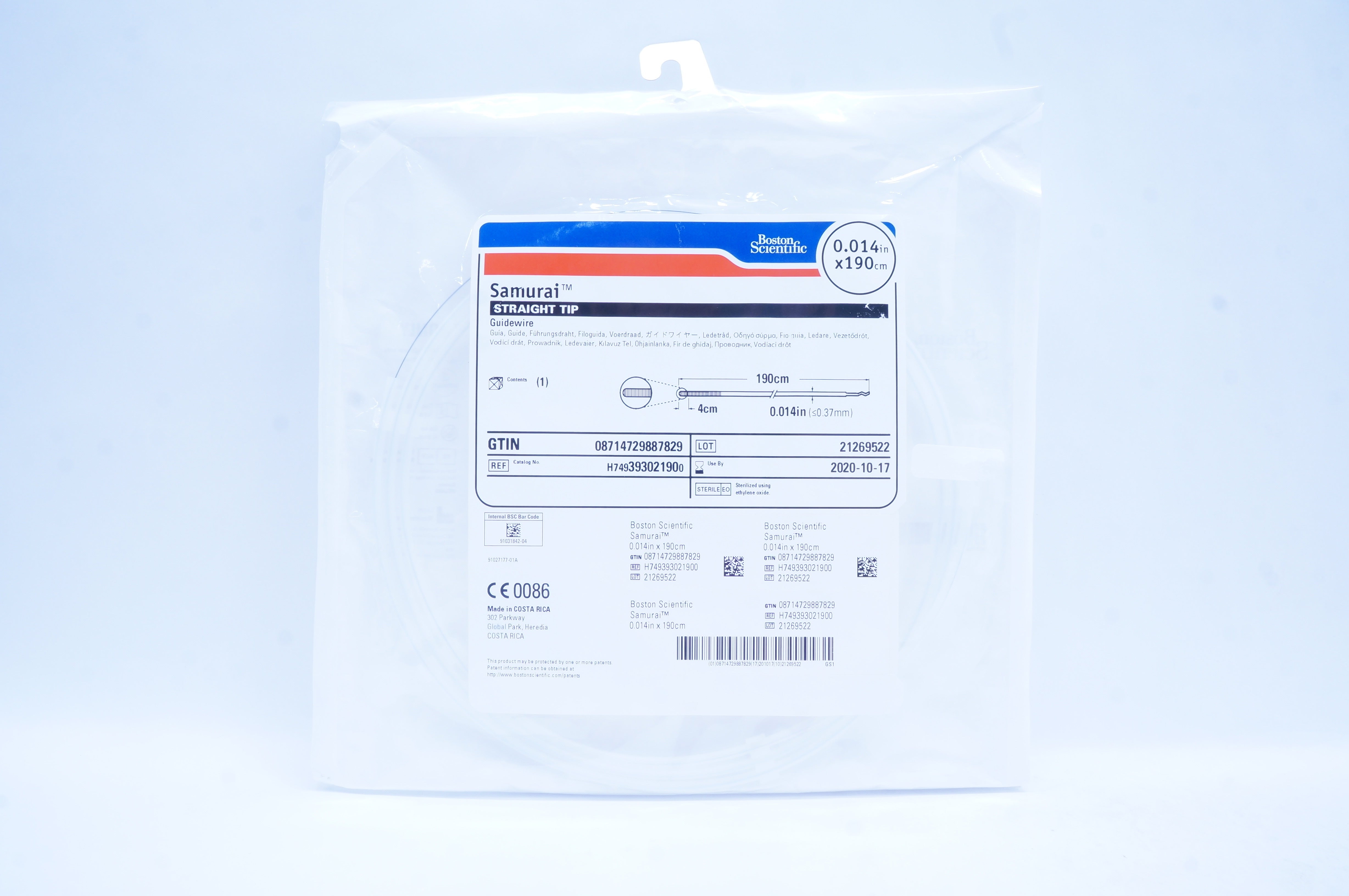 Boston Scientific H749393021900 Samurai Straight Tip Guidewire 0.014inx190cm (x)