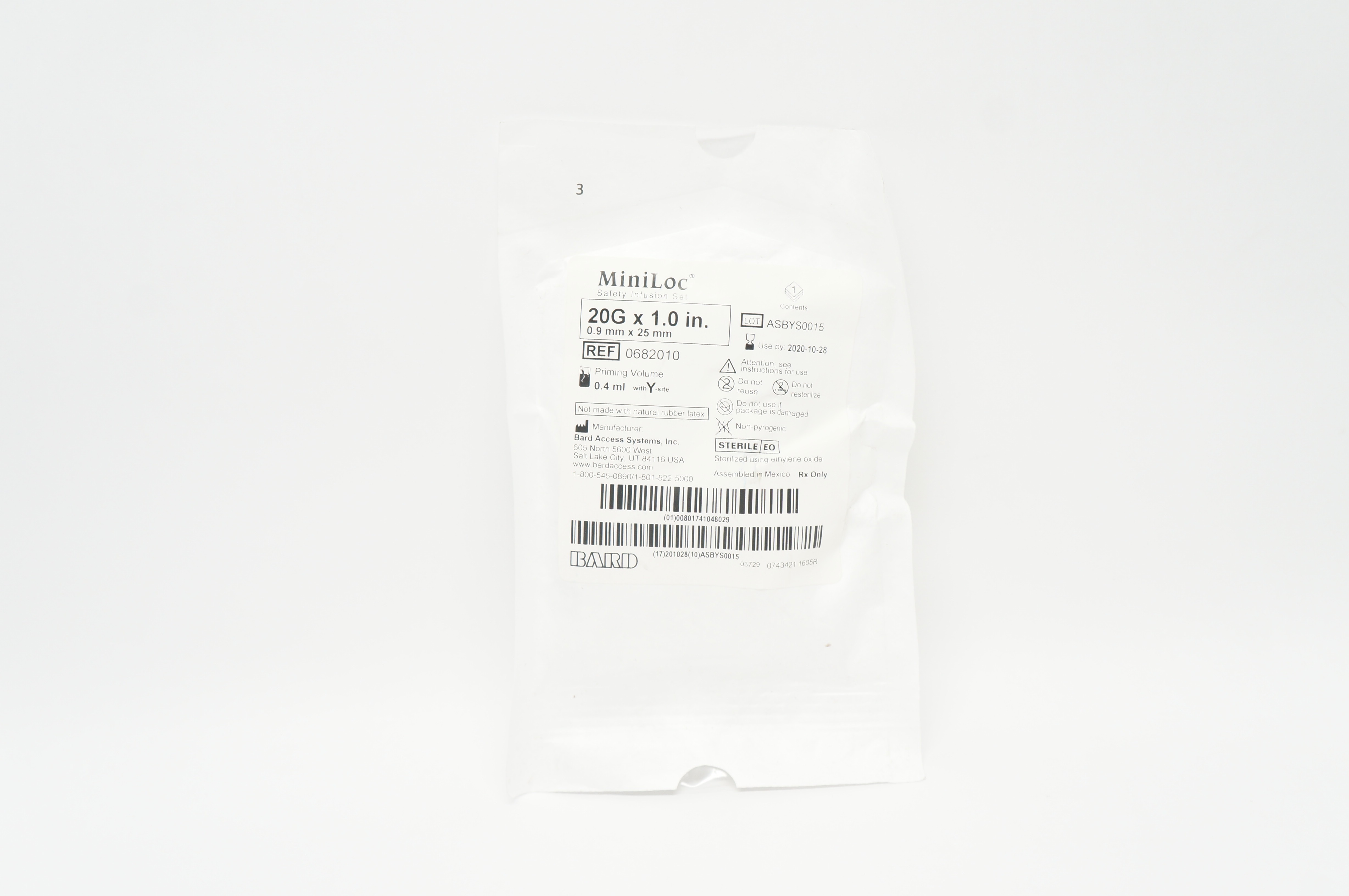 Bard 0682010 MiniLoc Safety Infusion Set 20G x 1inch