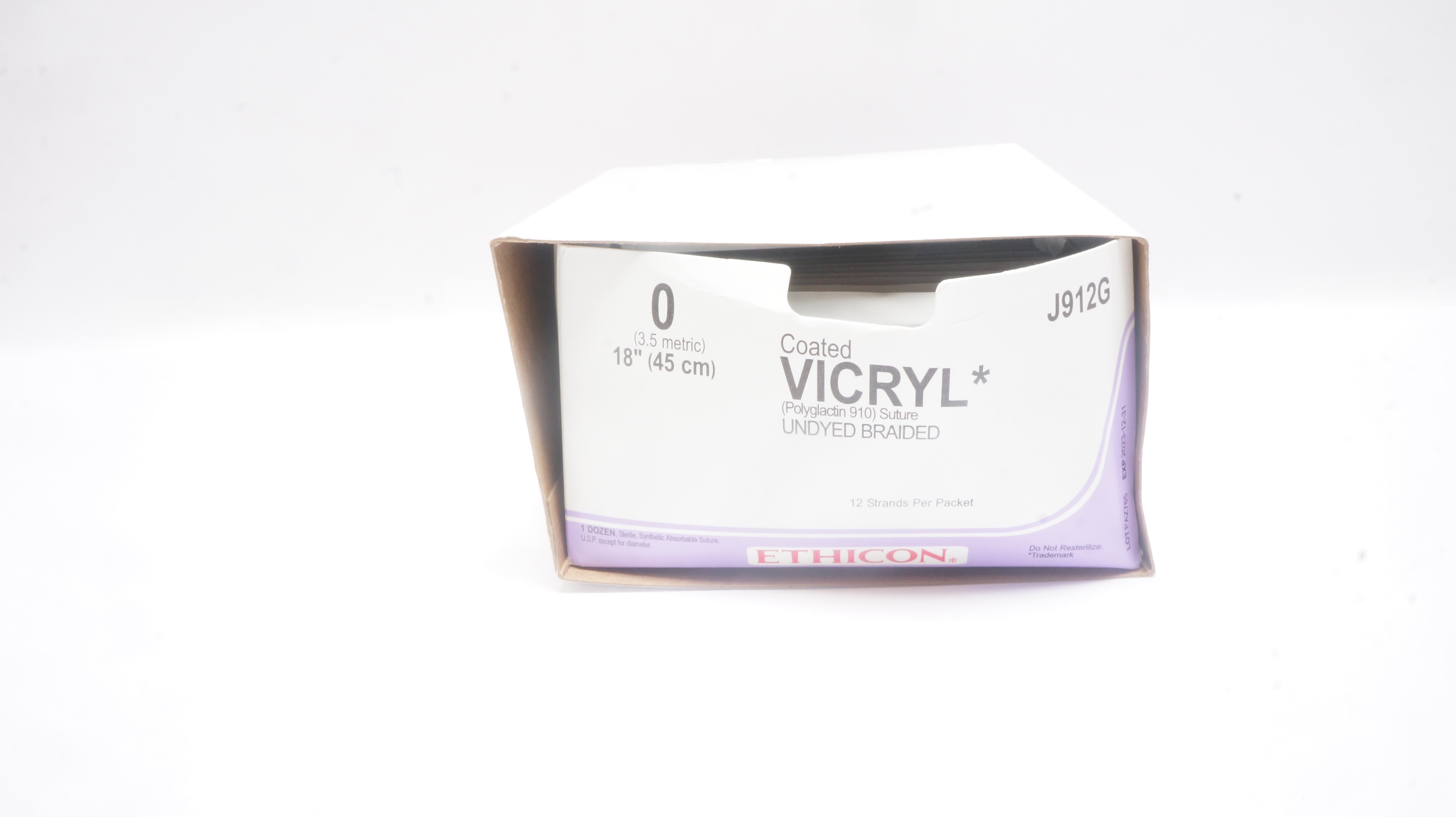 Ethicon J912G 0 VICRYL, Undyed Braided, 18inch -  Box of 12