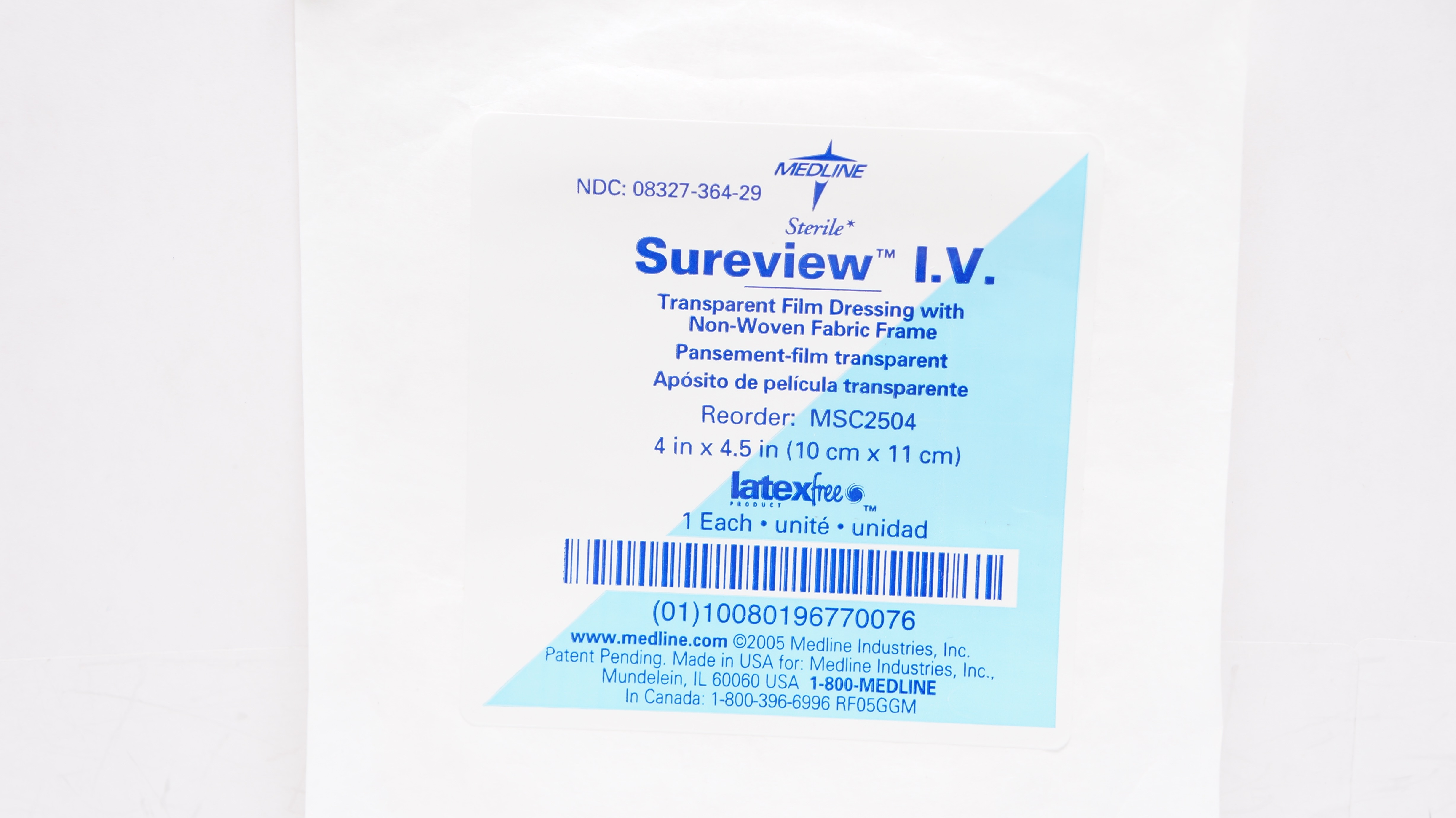 Medline MSC2504 Sureview I.V. Transparent Dressing w/Fabric Frame 4 x 4.5inch