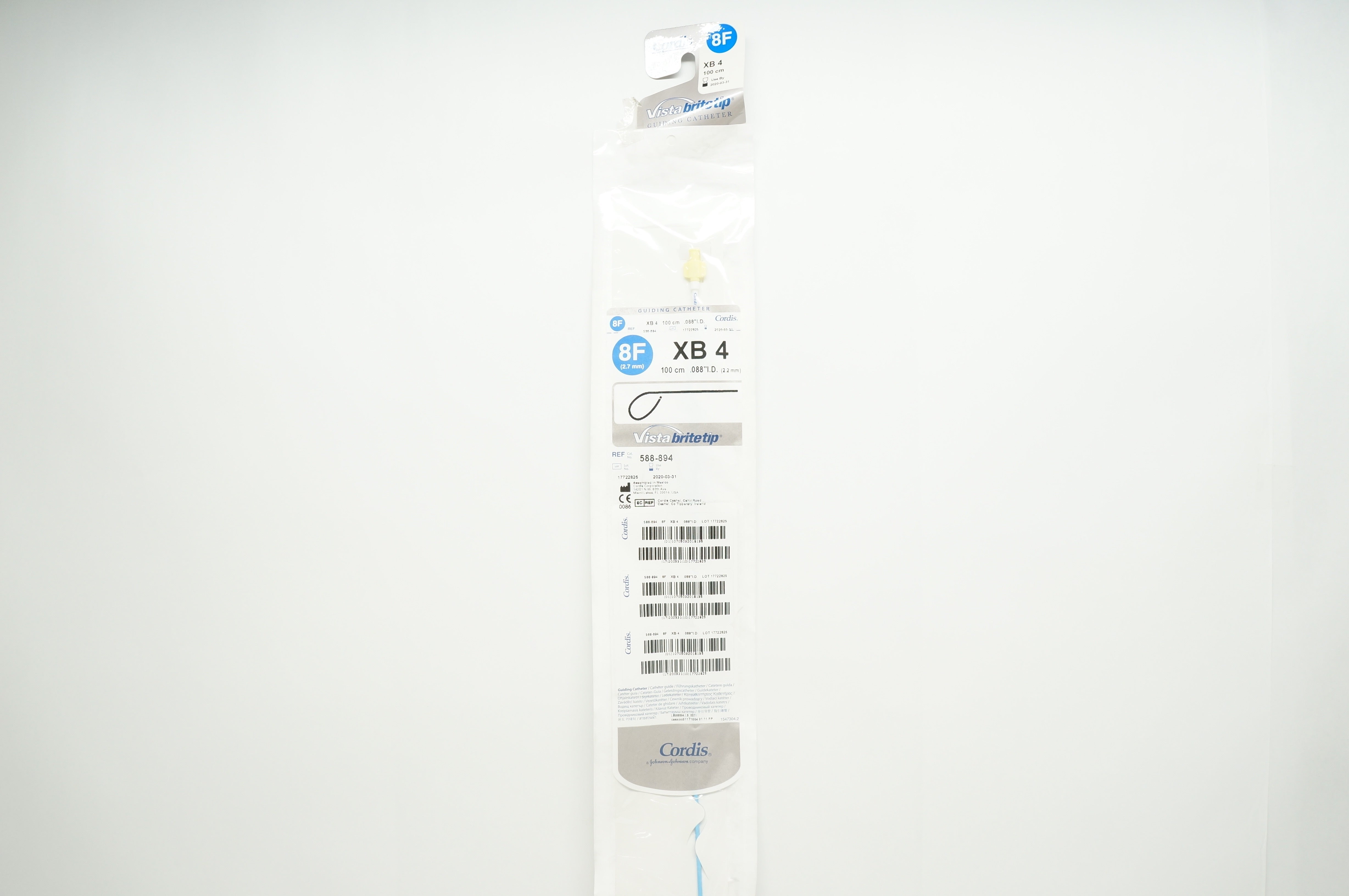 Cordis 588-894 Vista Brite Tip Guiding Cath. XB 4, 8F x 100cm (x)