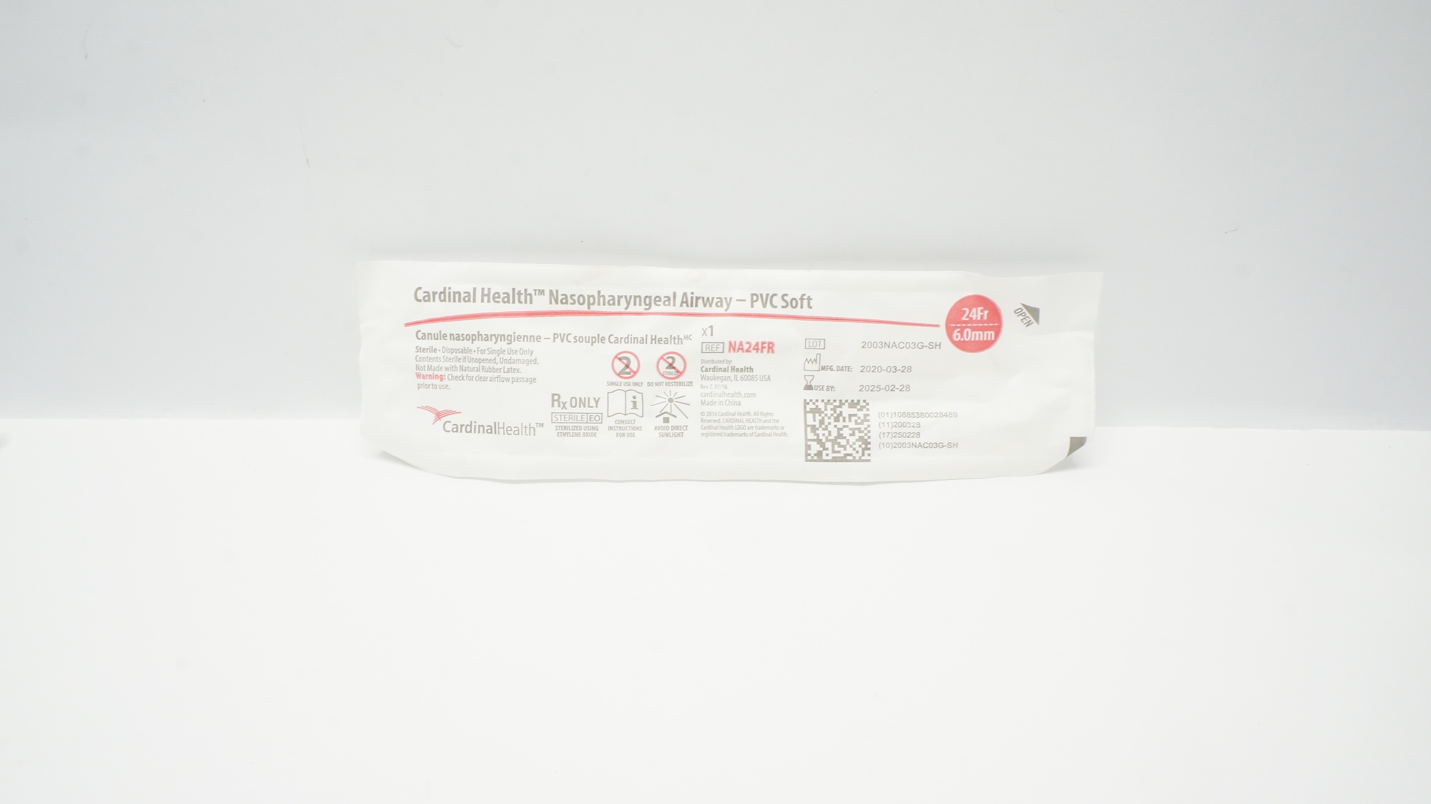 Cardinal Health NA24FR Nasopharyngeal Airway - PVC Soft, 24Fr x 6.0mm