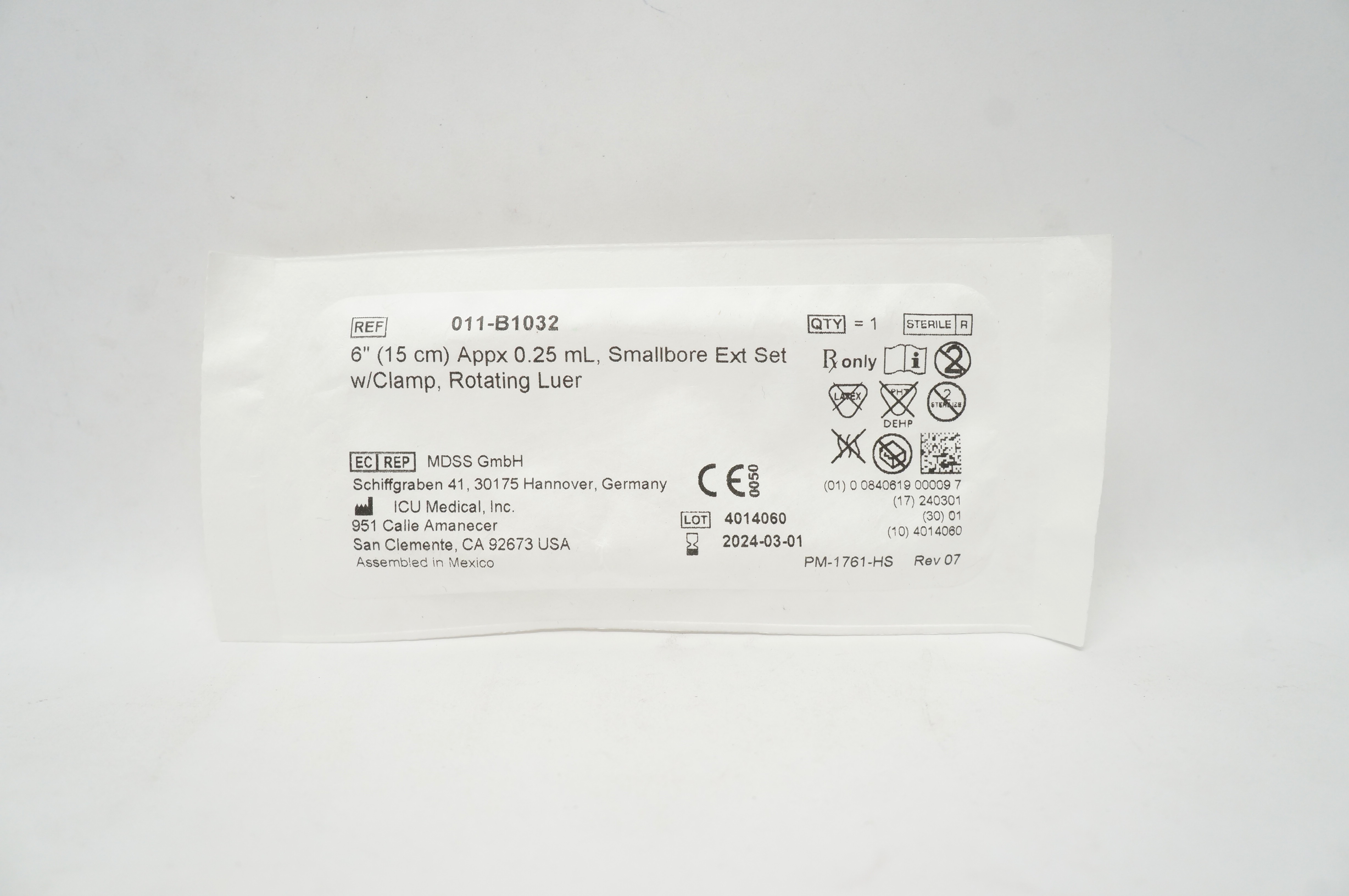 ICU Medical 011-B1032 Smallbore Extension Set 6 inch Appx. 0.25mL