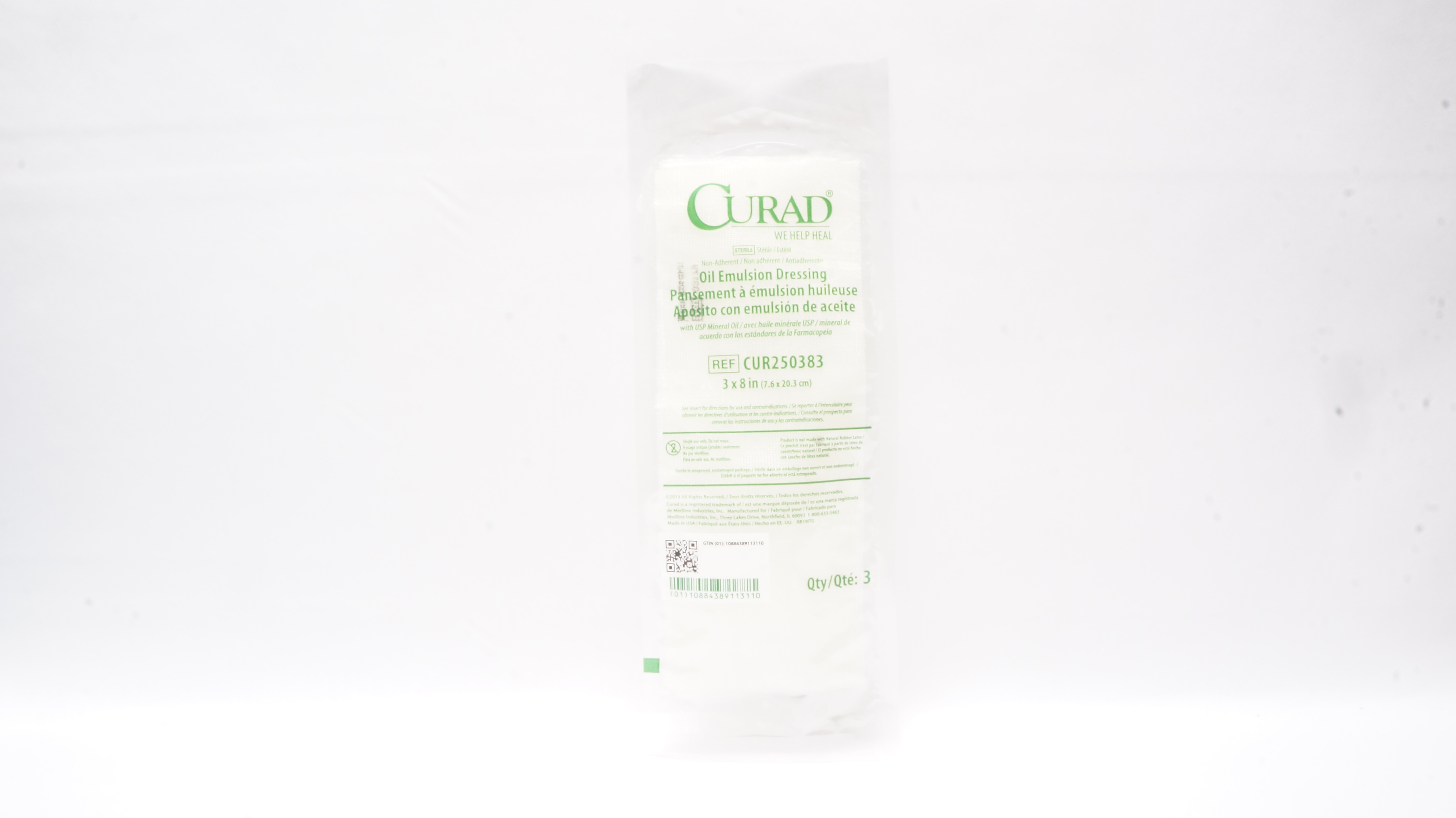 Medline CUR250383 Curad Non-Adherent Oil Emulsion Dressing 3 x 8inch - Pack of 3