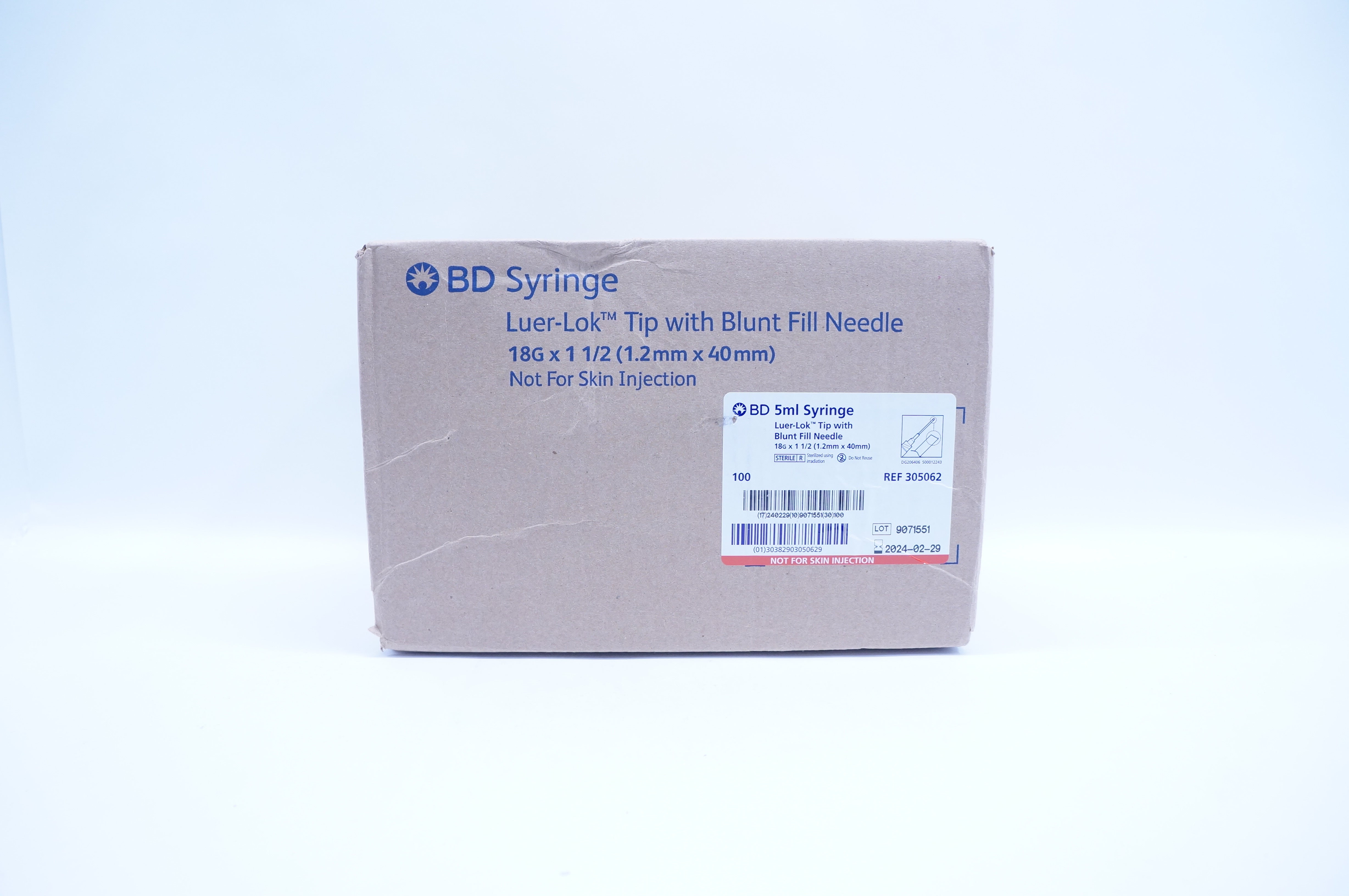 BD 305062 Luer-Lok Tip 5ml Syringe 18G x 1-1/2 - Case of 100