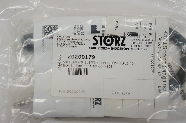 Karl Storz 20200179 Cable Audio 3 5mm Stereo Dual Male To Female F/Aida HD Conn.