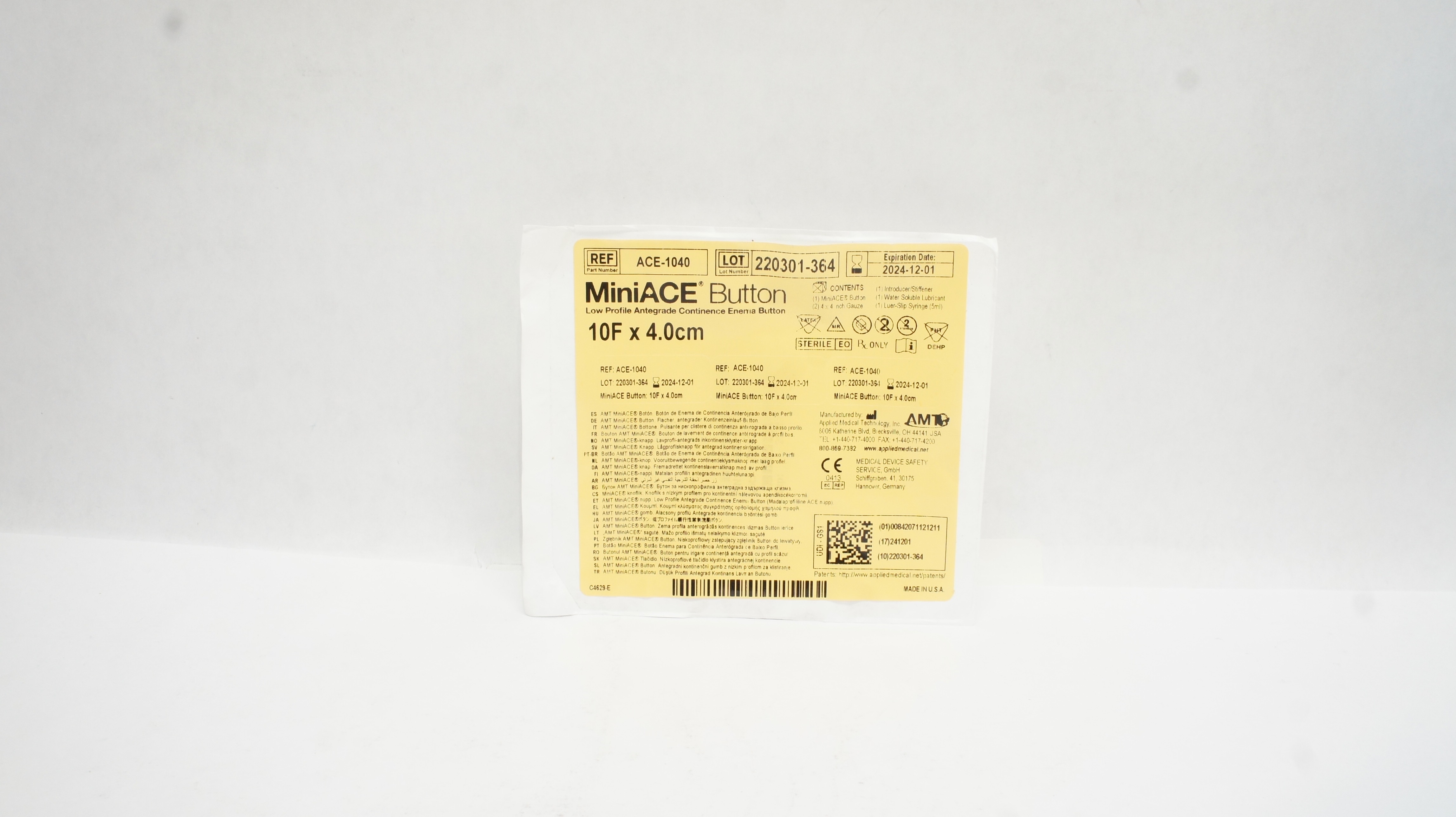 Applied Medical ACE-1040 MiniACE Antegrade Continence Enema Button 10F x 4.0cm