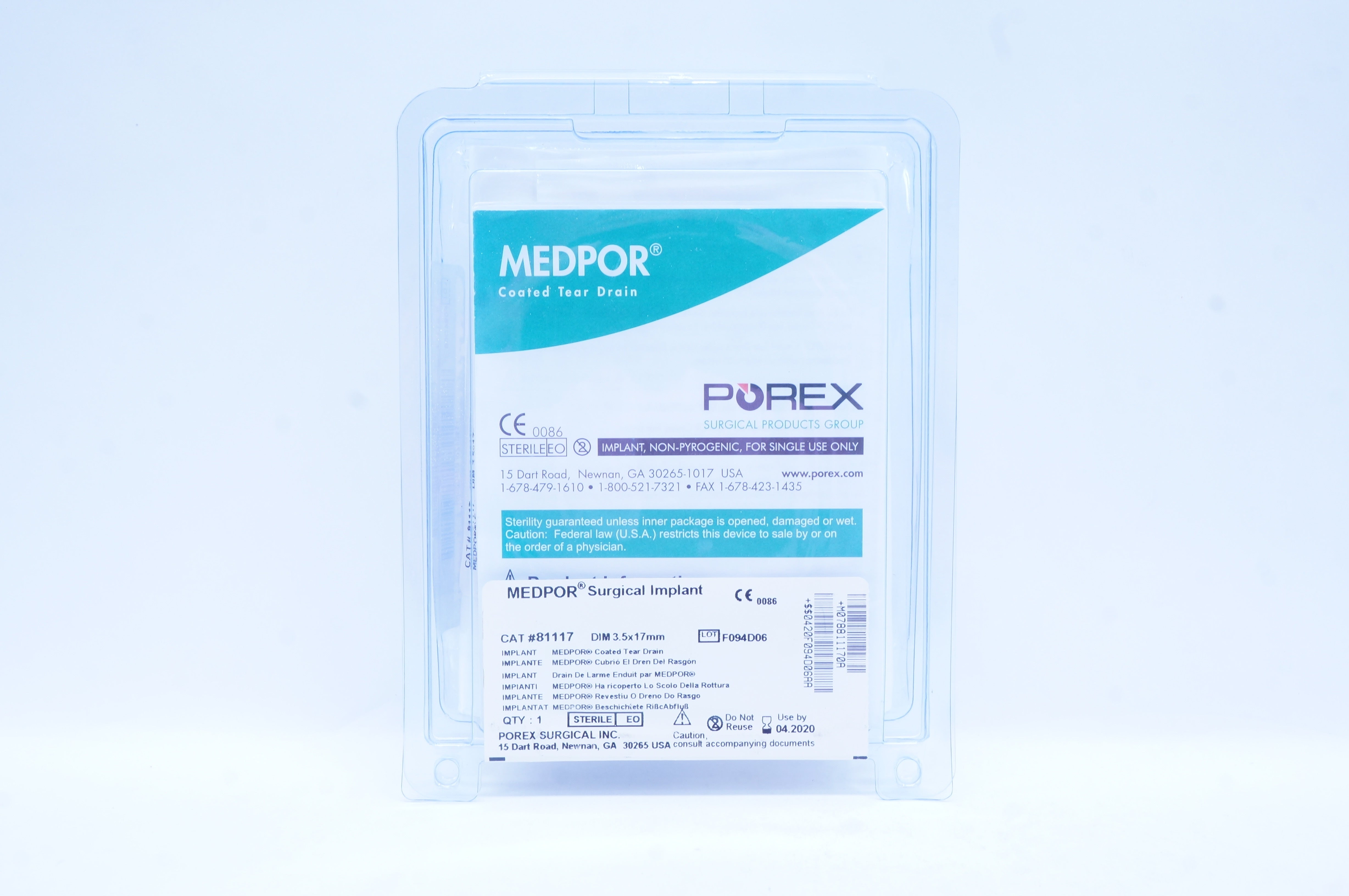 Porex 81117 Medpor Surgical Implant Coated Tear Drain 3.5mm x 17mm (x)
