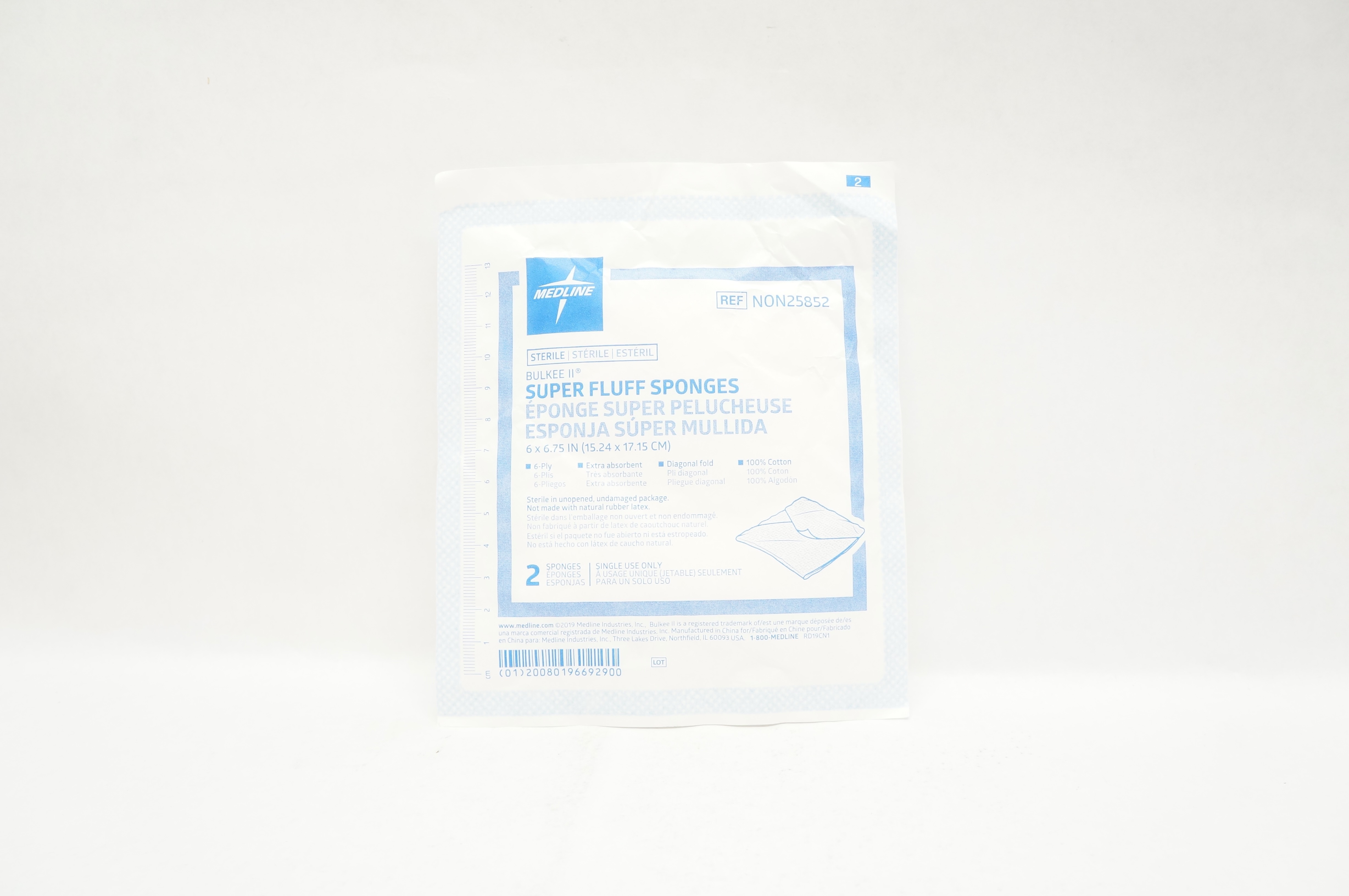Medline NON25852 Bulkee II Super Fluff Sponges 6inch x 6.75inch 6Ply - Pack of 2