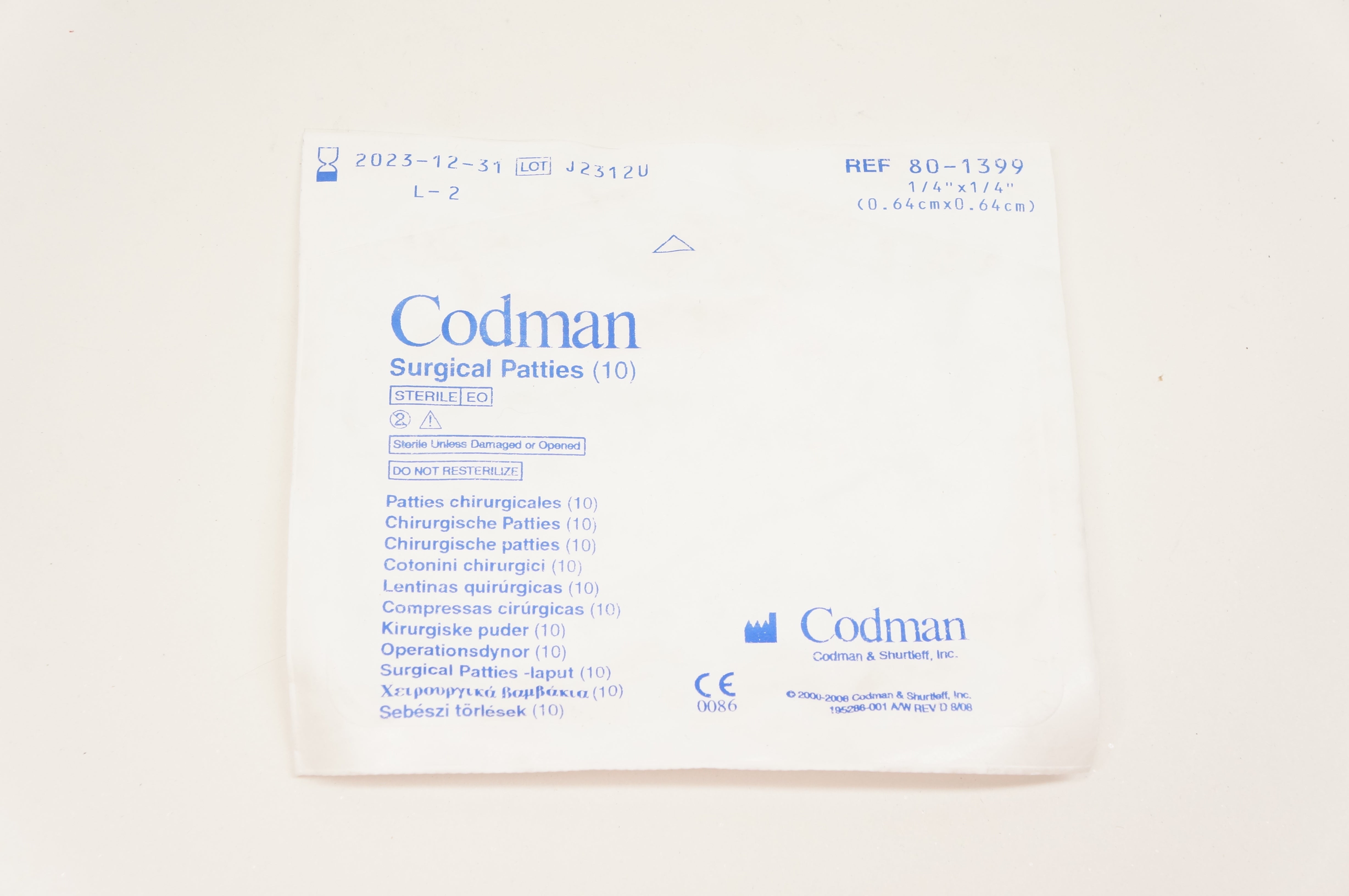 Codman 80-1399 Surgical Patties 1/4inch x 1/4inch - Pack of 10