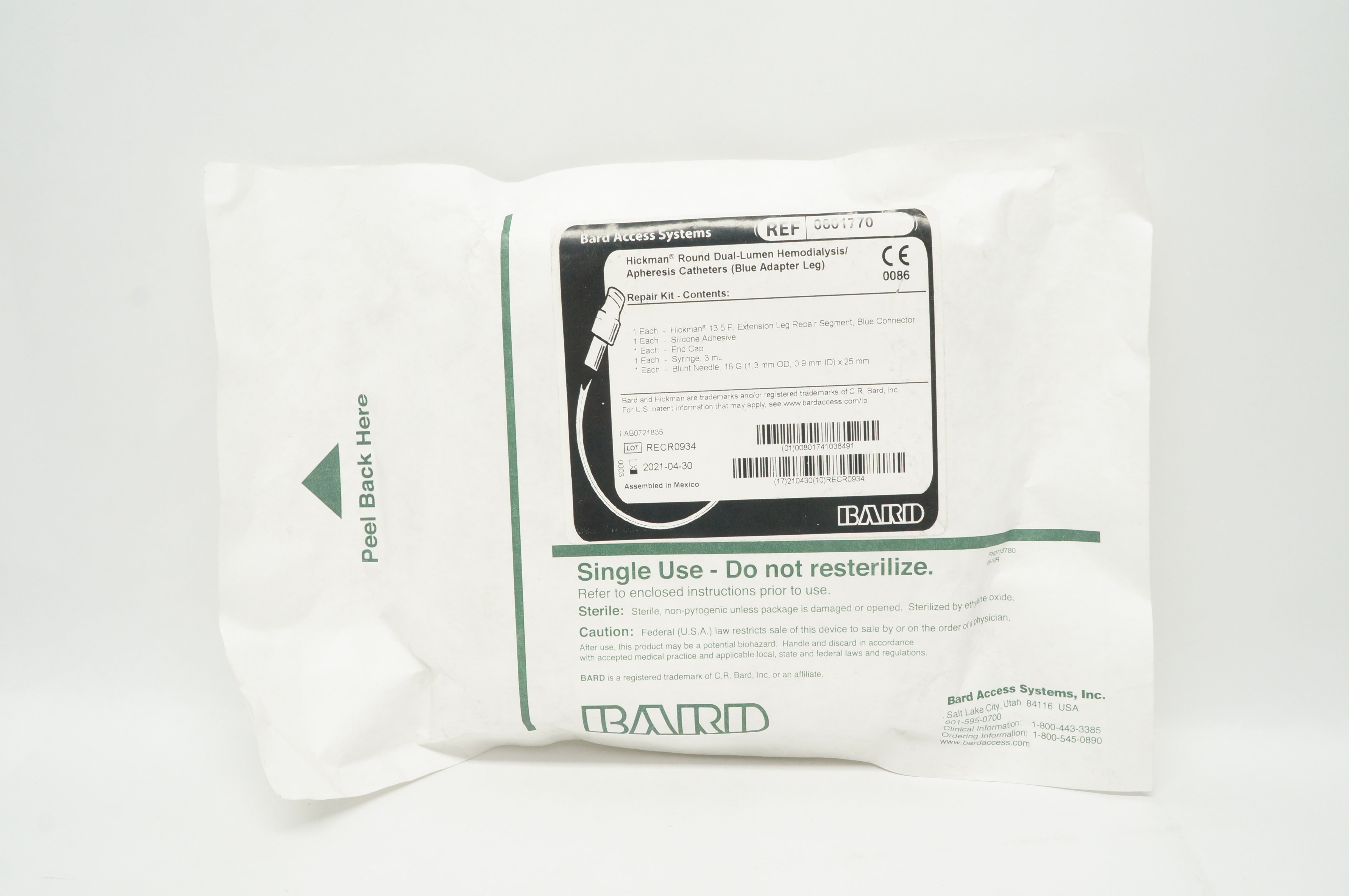 Bard 0601770 Hickman Round Dual-Lumen Hemodlalysis/Apheresis Cath. 13.5 (x)