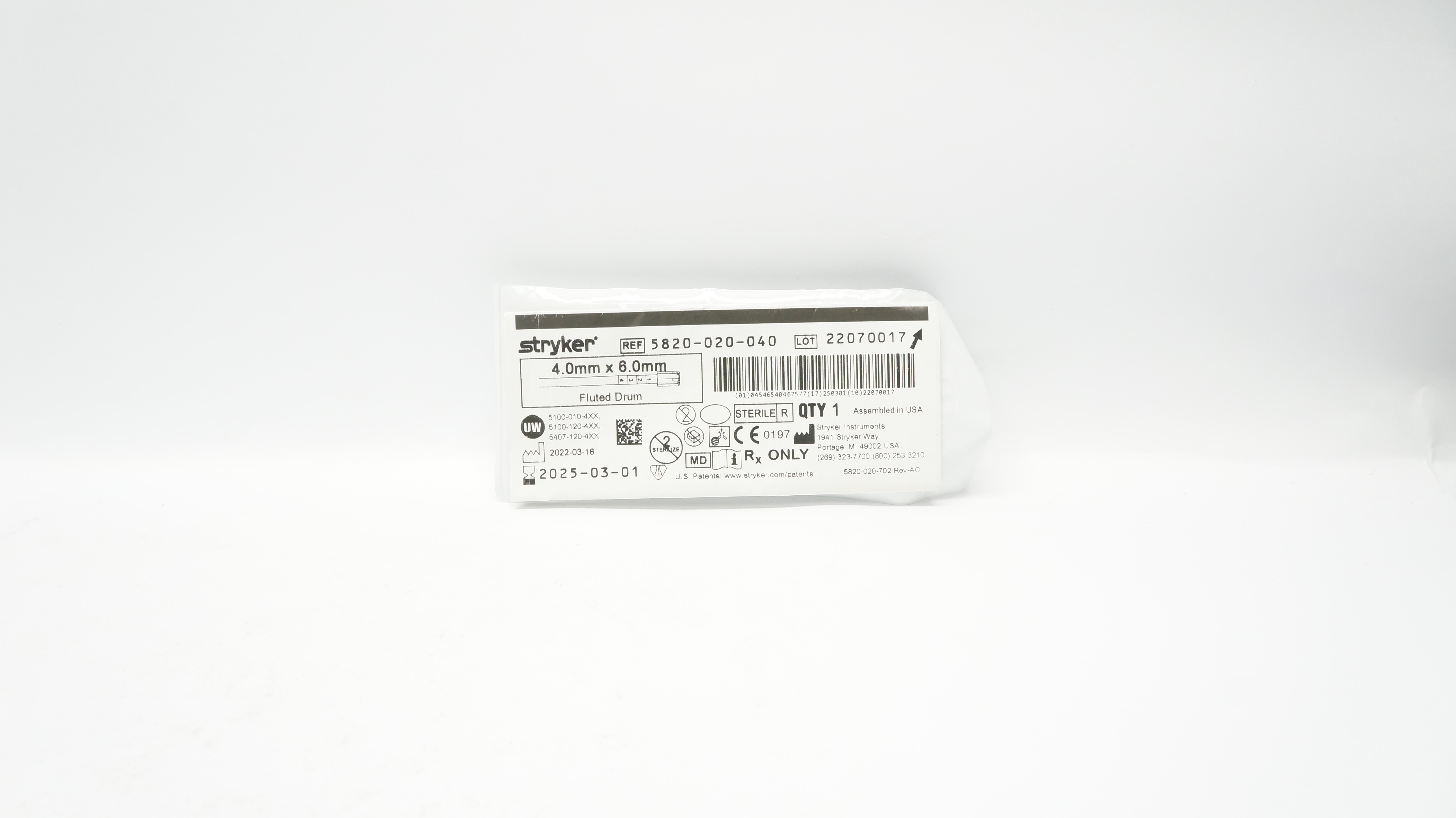 Stryker 5820-020-040 Fluted Drum 4.0mm x 6.0mm (x)