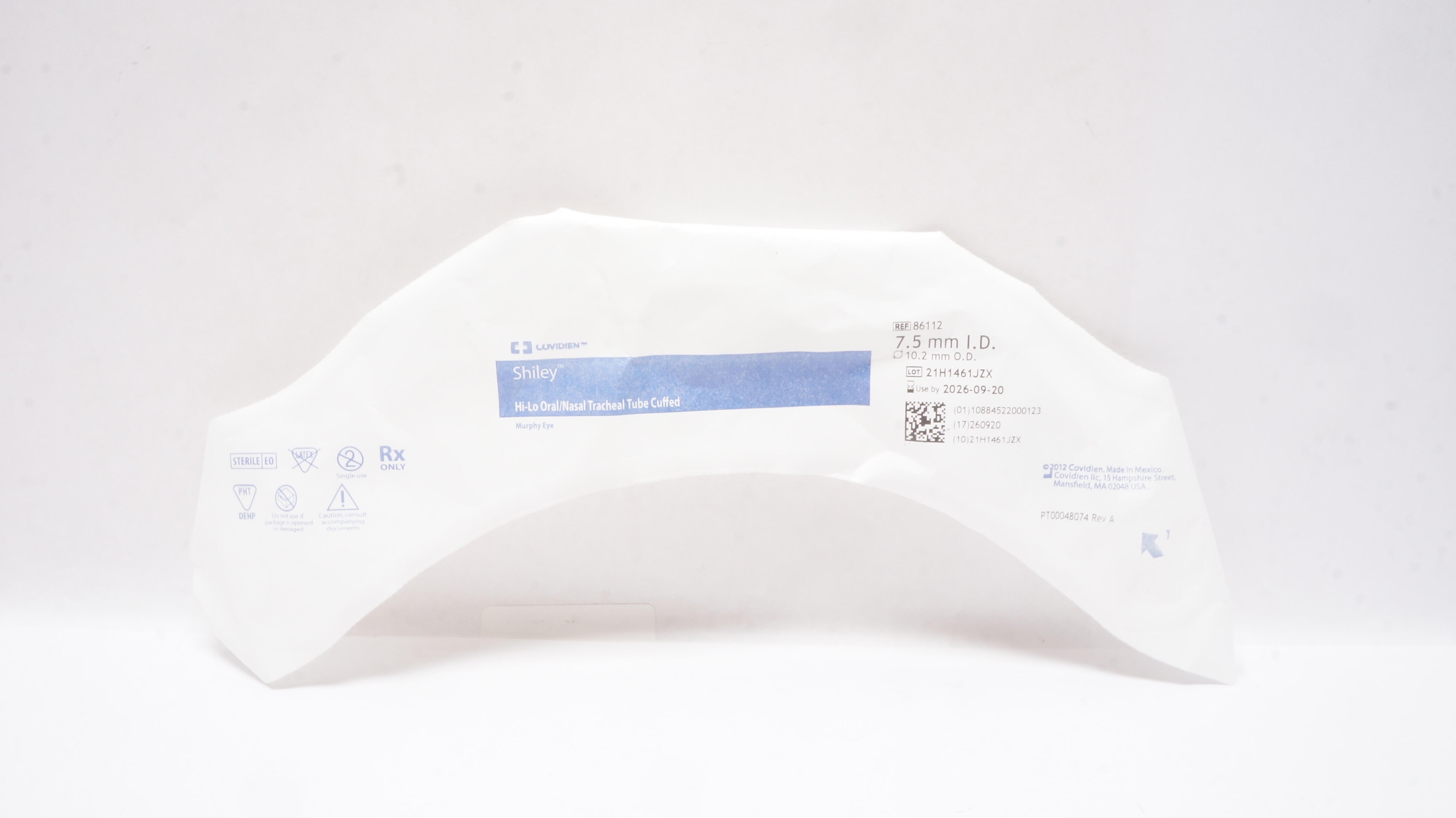 Covidien 86112 Shiley Hi-Lo Oral/Nasal Tracheal Tube Cuffed 7.5mm ID x 10.2mm OD
