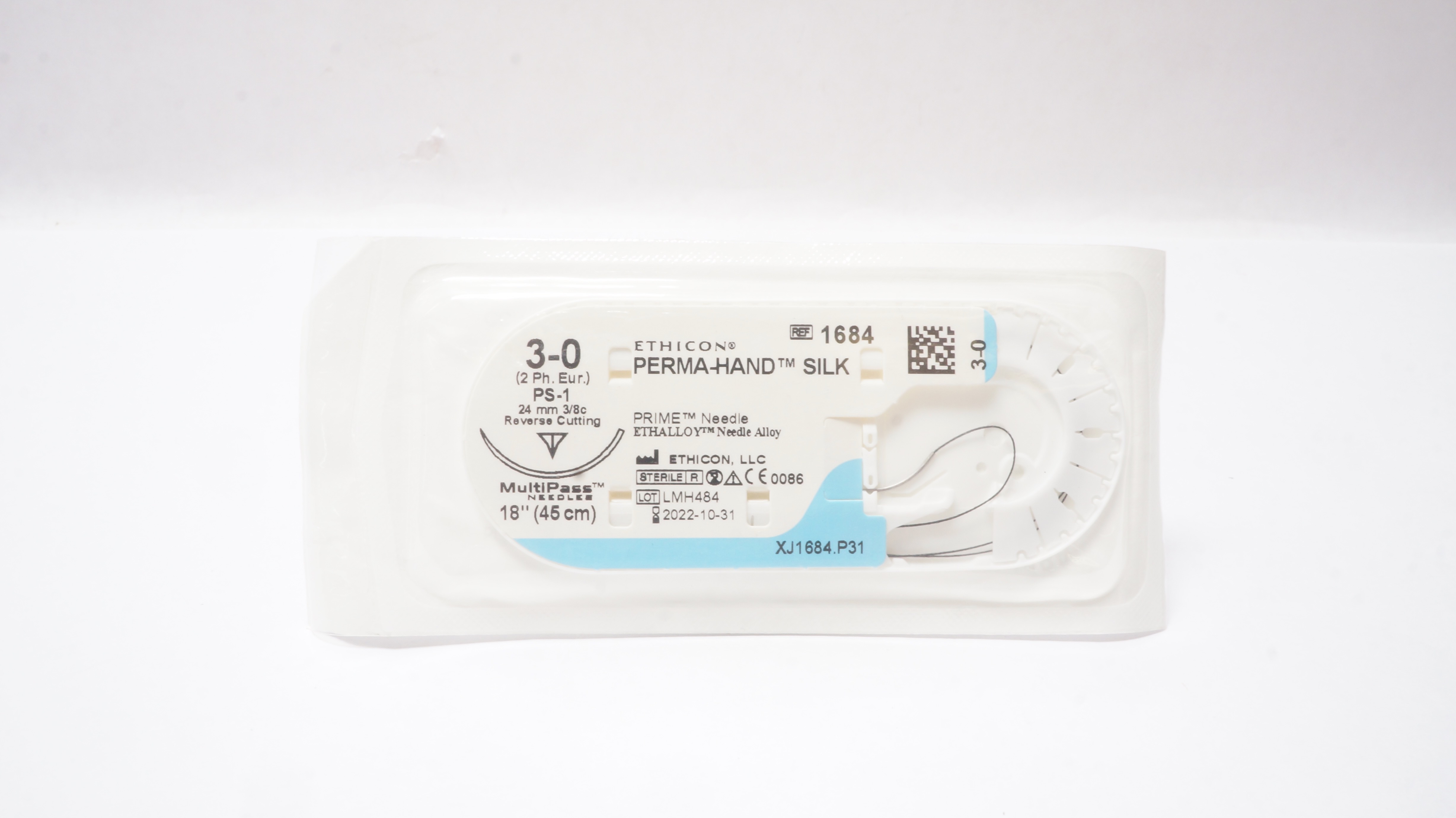 Ethicon 1684 3-0 PERMA-HAND SILK PS-1 24mm 3/8c Reverse Cutting 18inch (x)