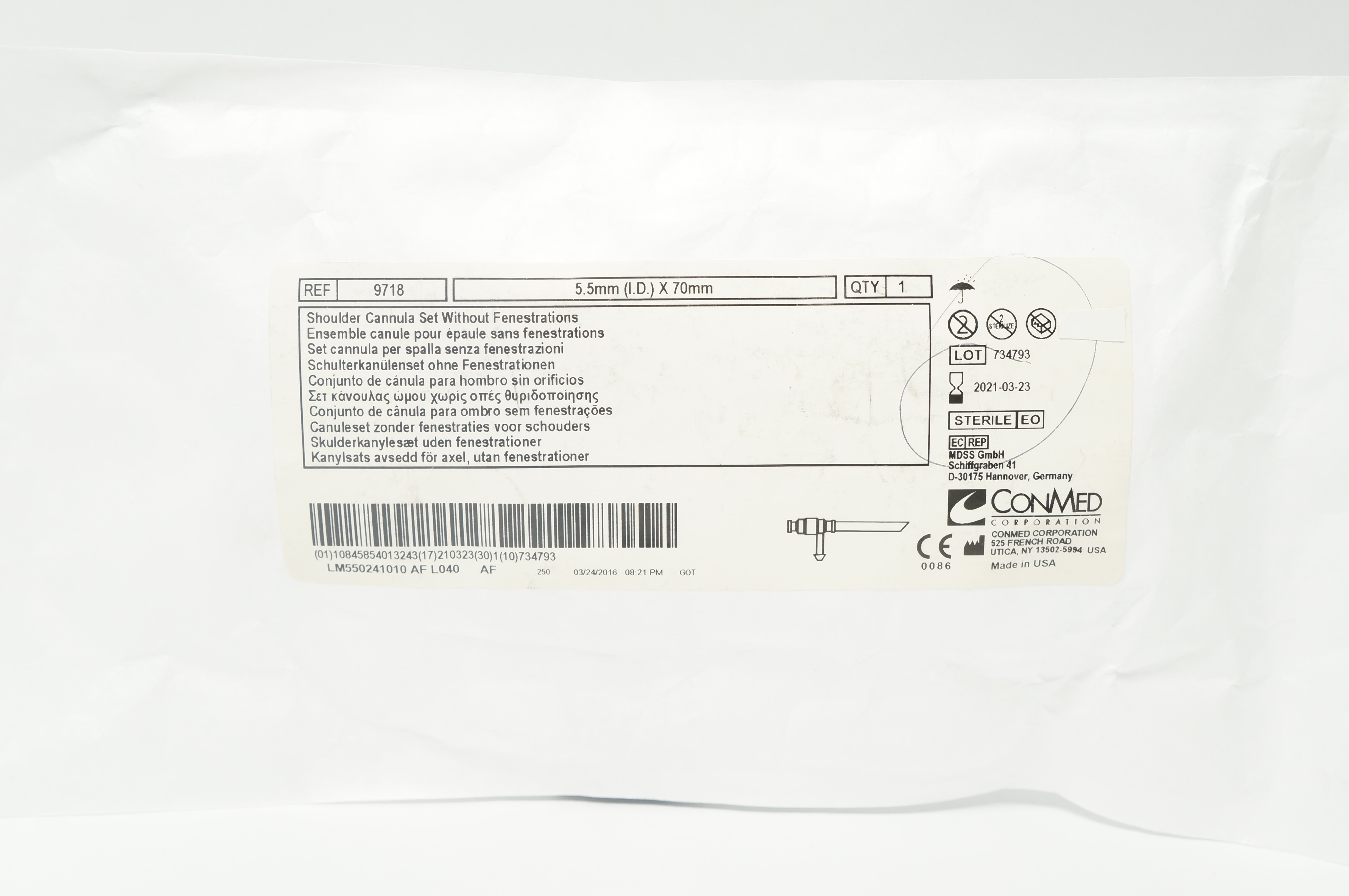 ConMed 9718 Shoulder Cannula Set Without Fenestrations 5.5mm x 70mm (x)