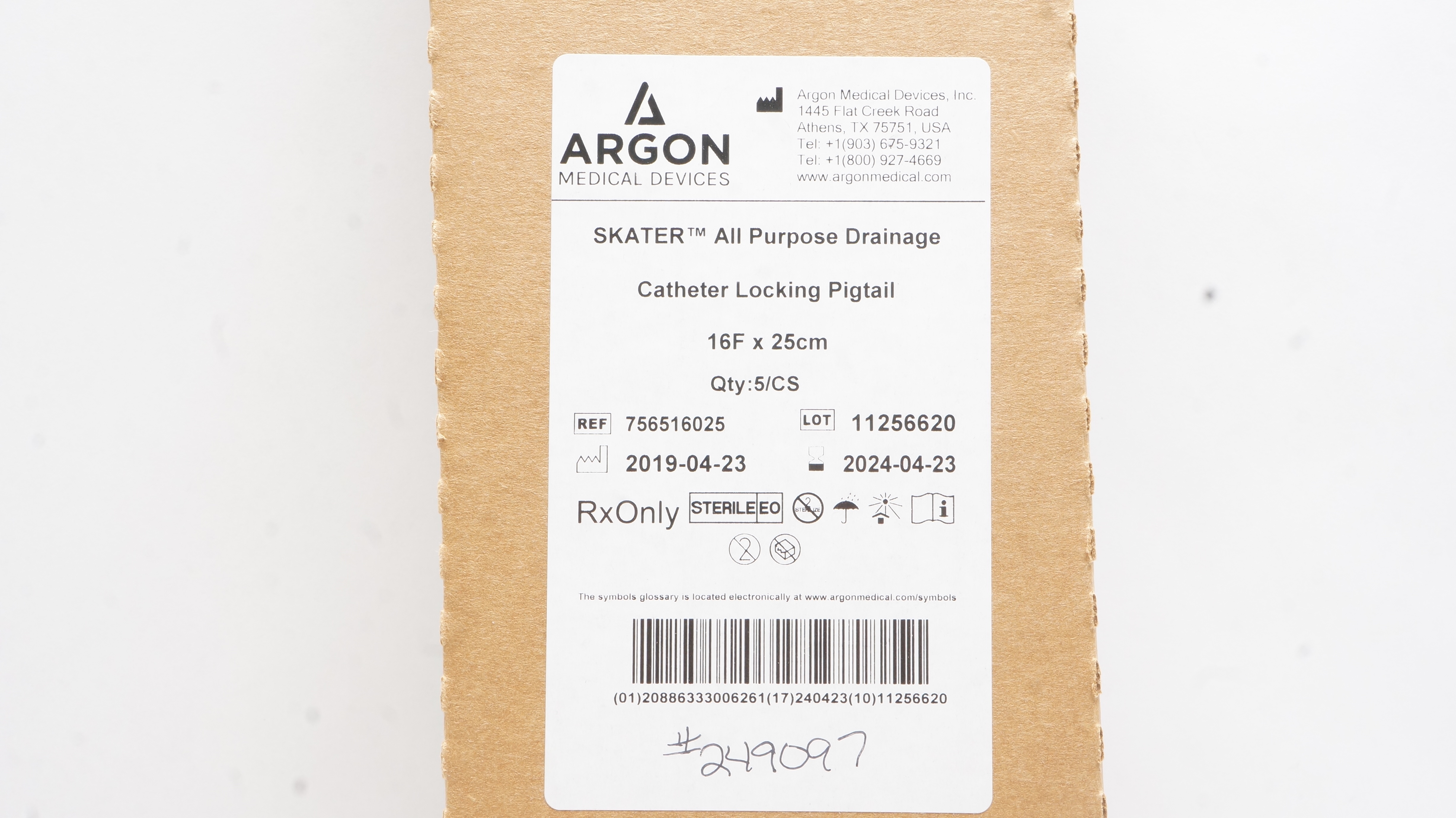 Argon 756516025 SKATER All Purpose Drainage Cath. 16F x 25cm (x) - Box of 4