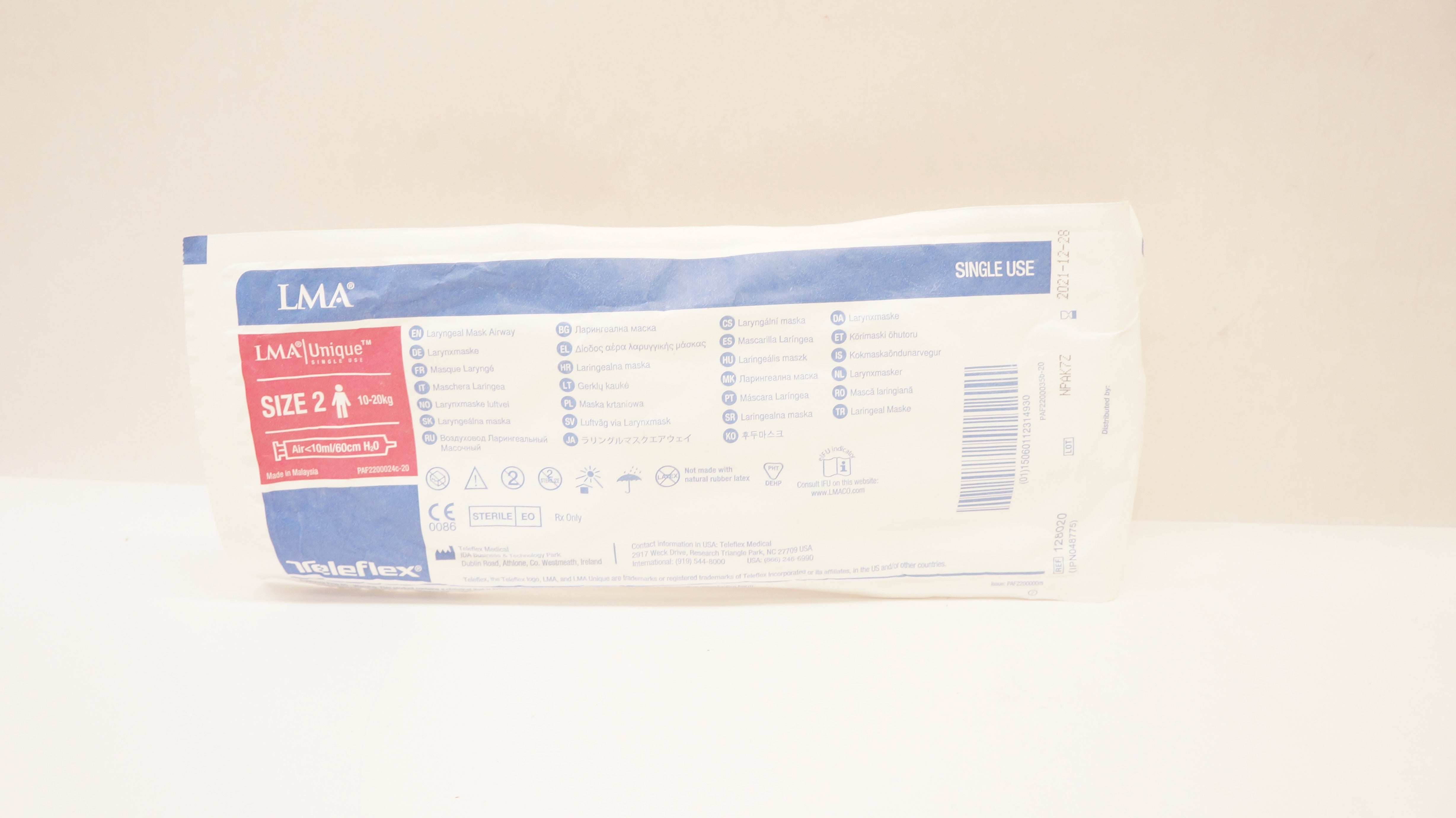Teleflex 128020 LMA Unique Laryngeal Mask Airway, Size 2, 10-20kg  (x)