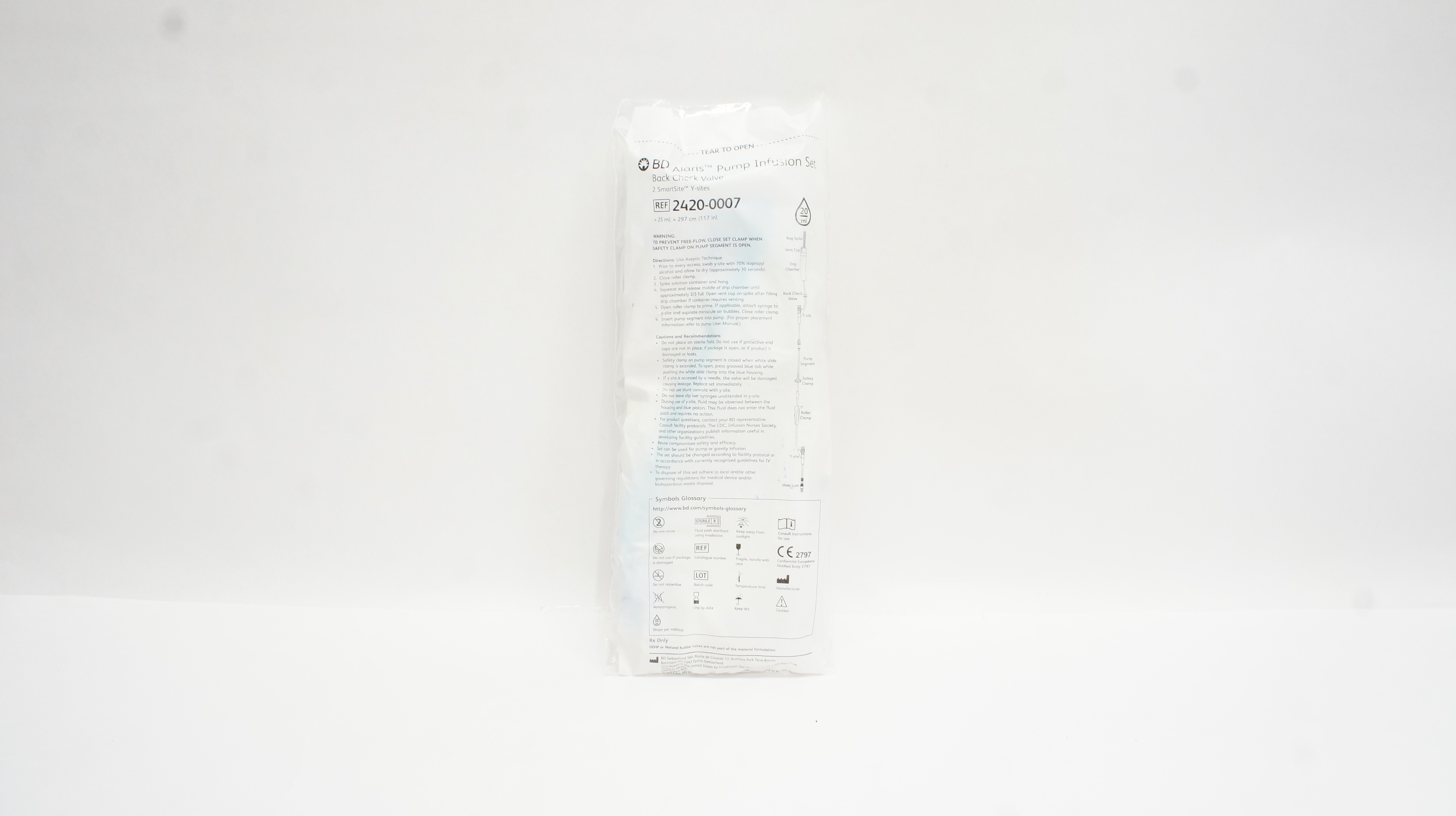 BD 2420-0007 Alaris Pump Infusion Set Back Check Valve 117inch x 25ml 20Drops/mL