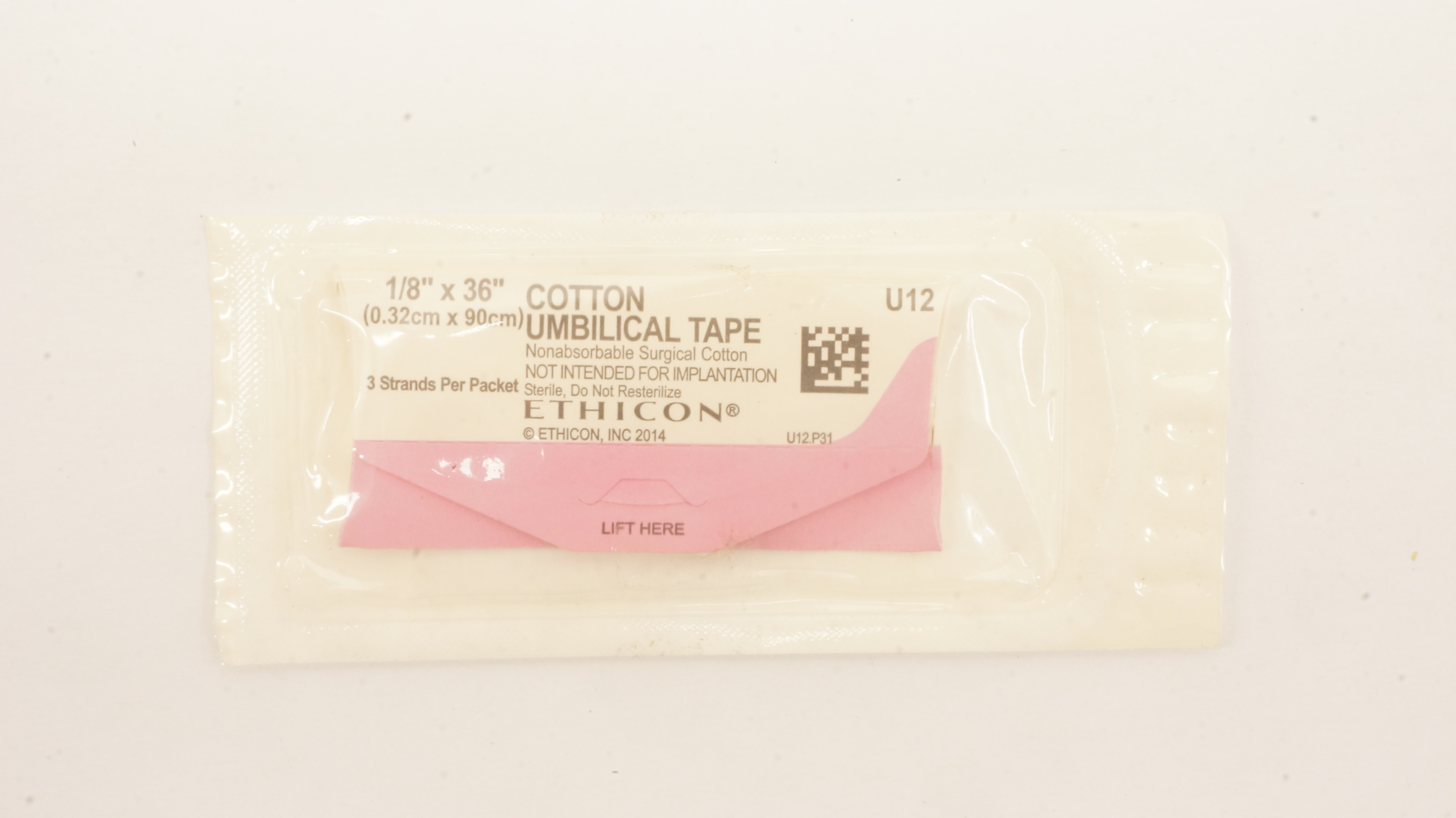 Ethicon U12 Cotton Umbilical Tape 1/8inch x 36inch