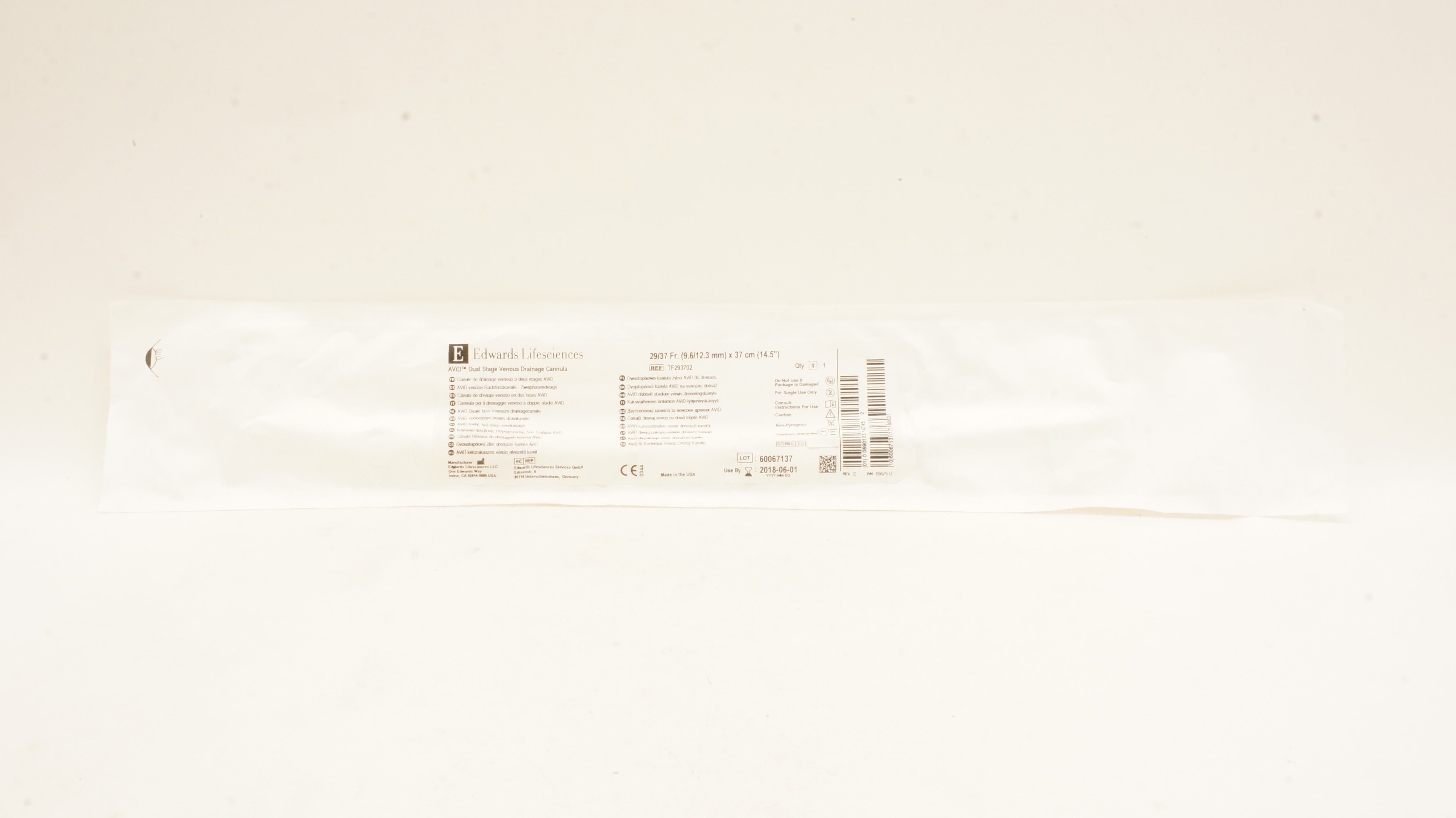 Edwards Lifesciences TF293702 AVID Venous Drainage Cannula 29/37Fr x 14.5inch(x)