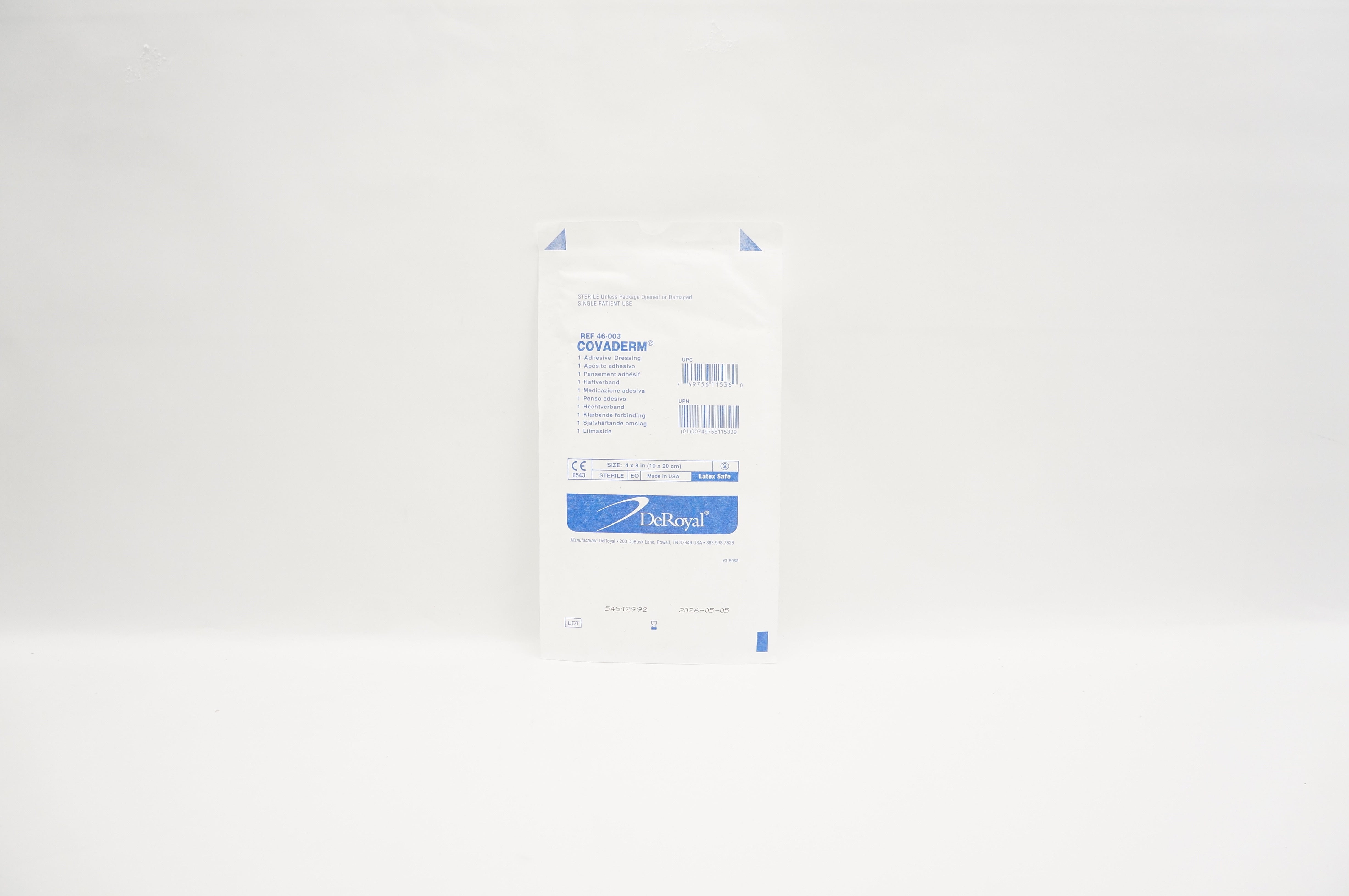 DeRoyal 46-003 Covaderm Adhesive Dressing 4inch x 8inch