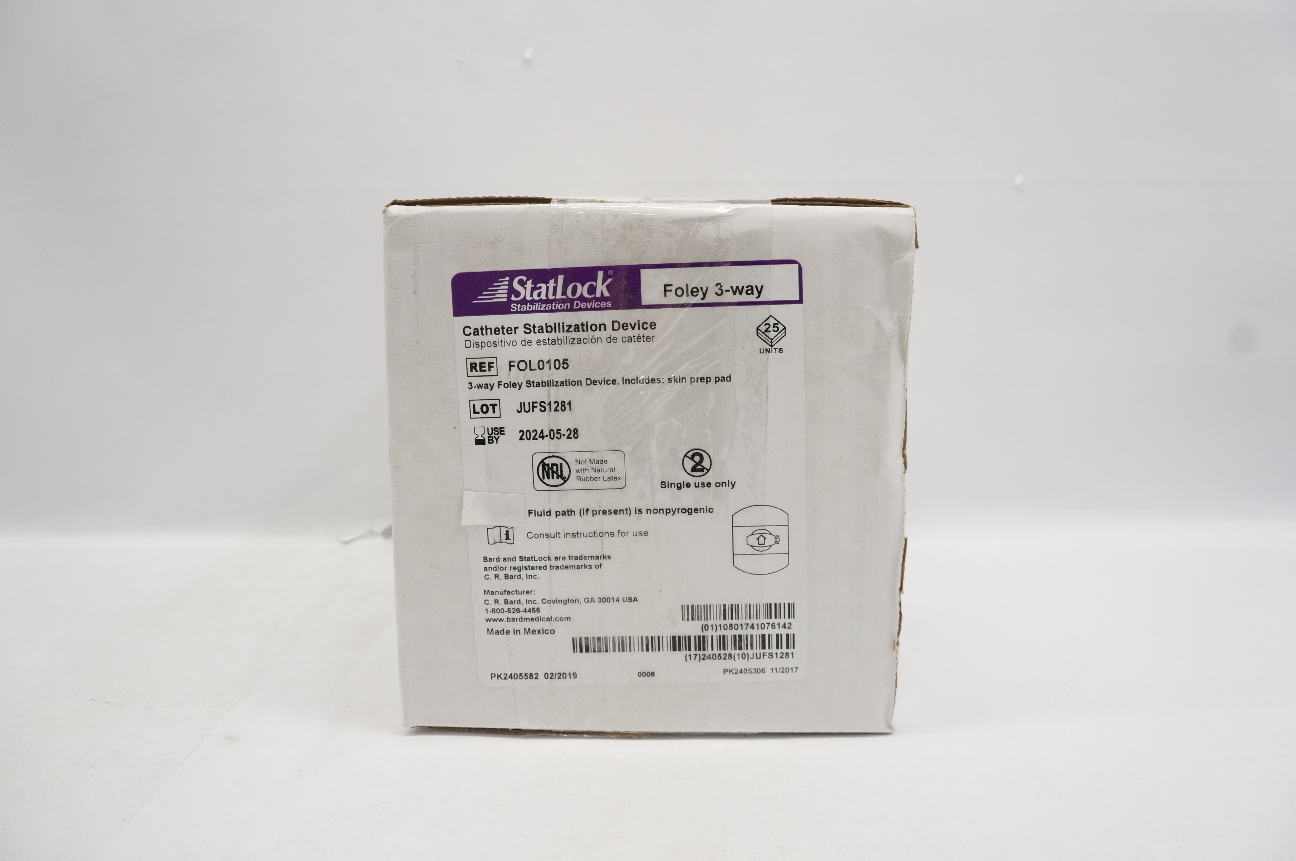 Bard FOL0105 StatLock Foley 3-way Cath. Stabilization Device - Box of 25