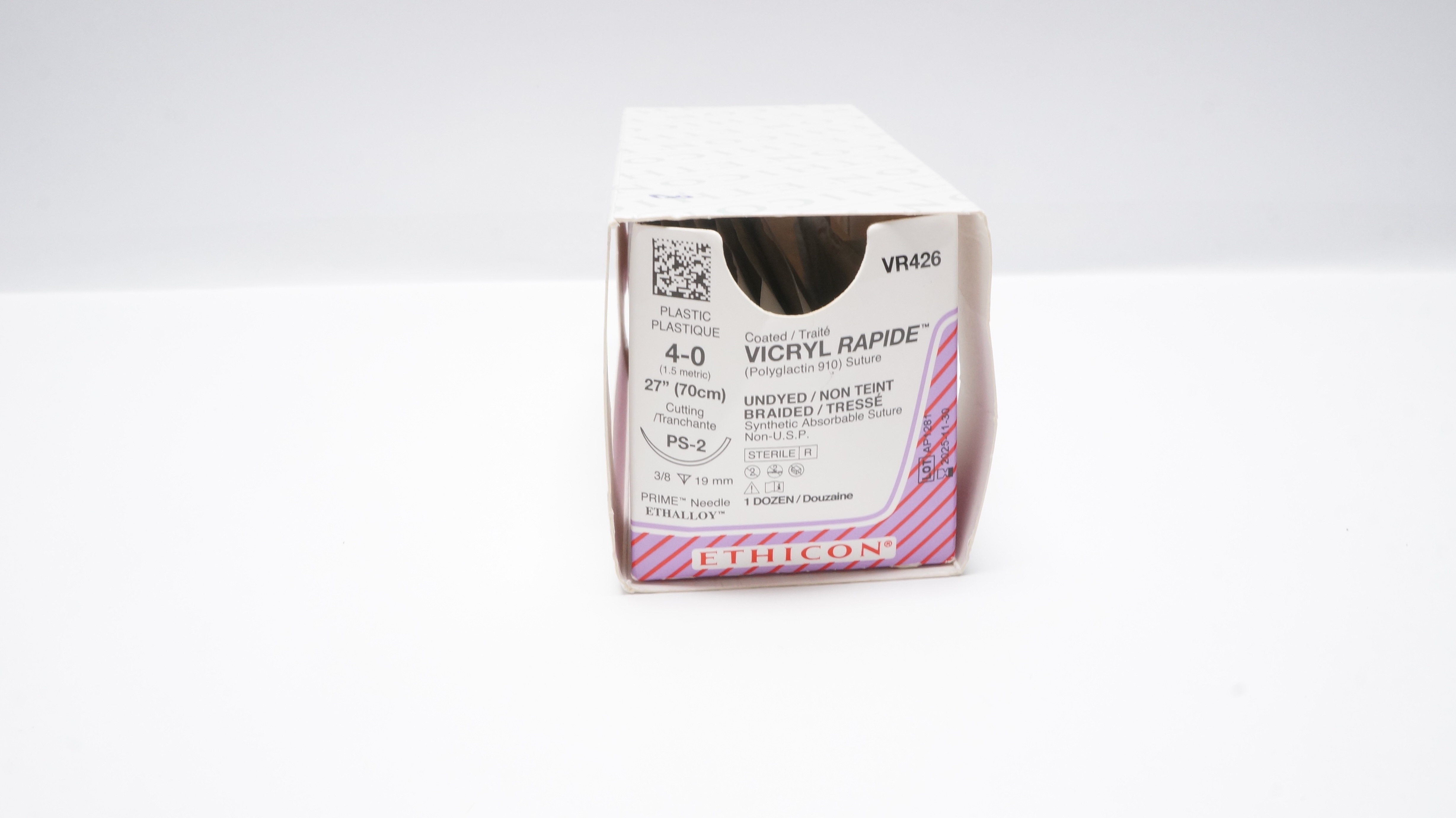 Ethicon VR426 4-0 Vicryl Undyed Stre PS-2 Cutting 3/8 19mm, 27inch - Box of 8