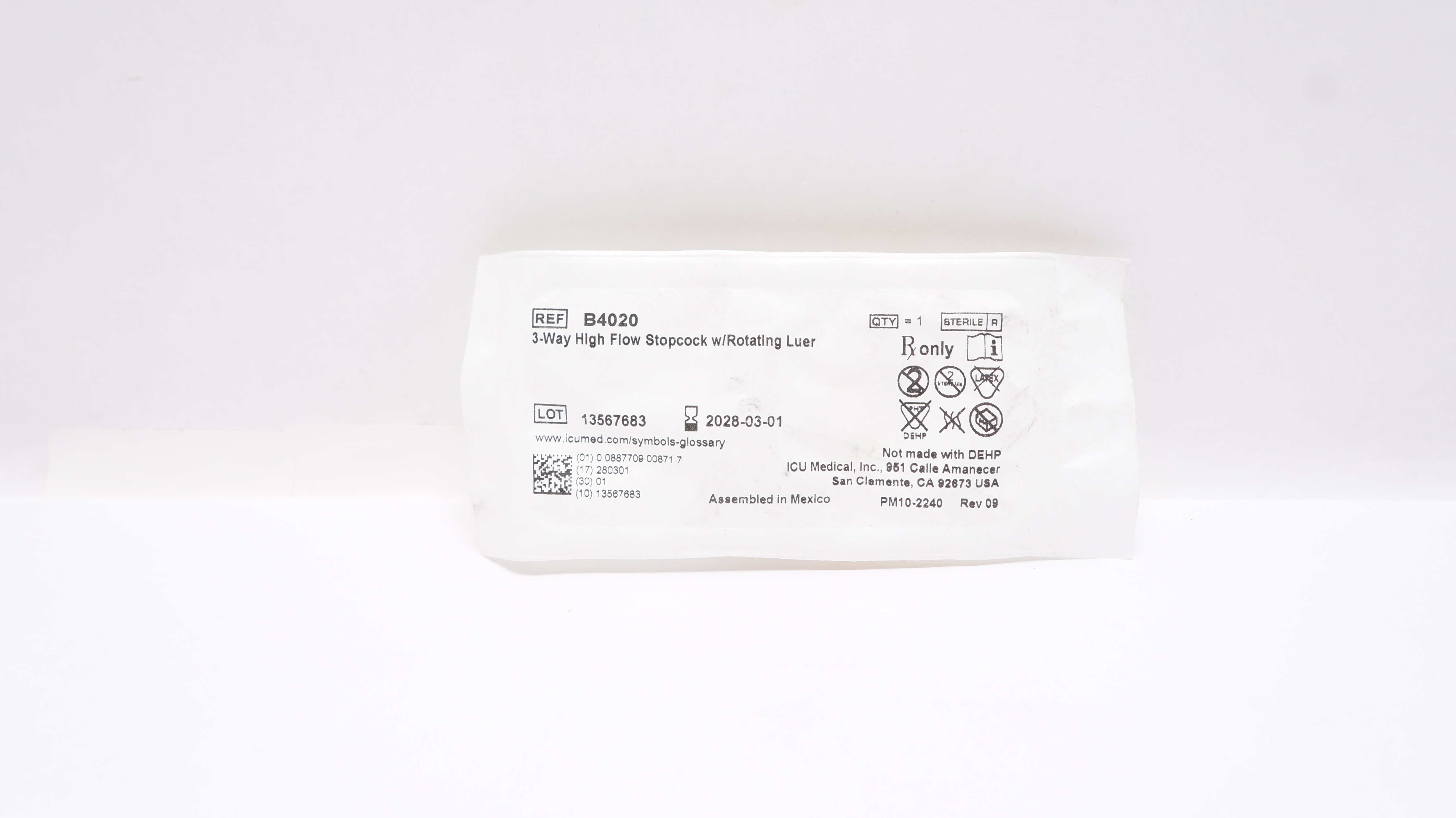 ICU Medical B4020 3-Way High Flow Stopcock w/Rotating Luer