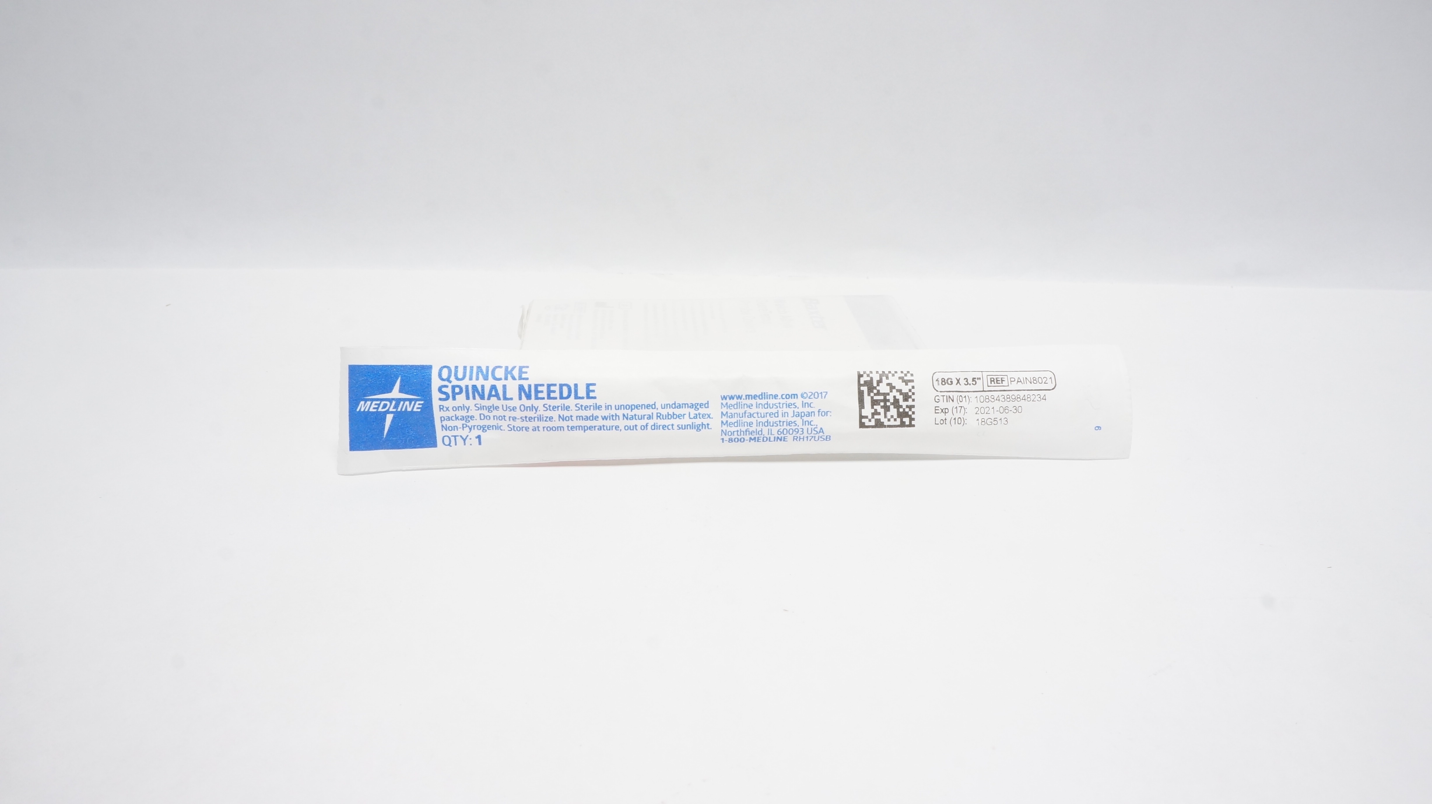 Medline PAIN8021 Quincke Spinal Ndle. 18G x 3.5inch (x)