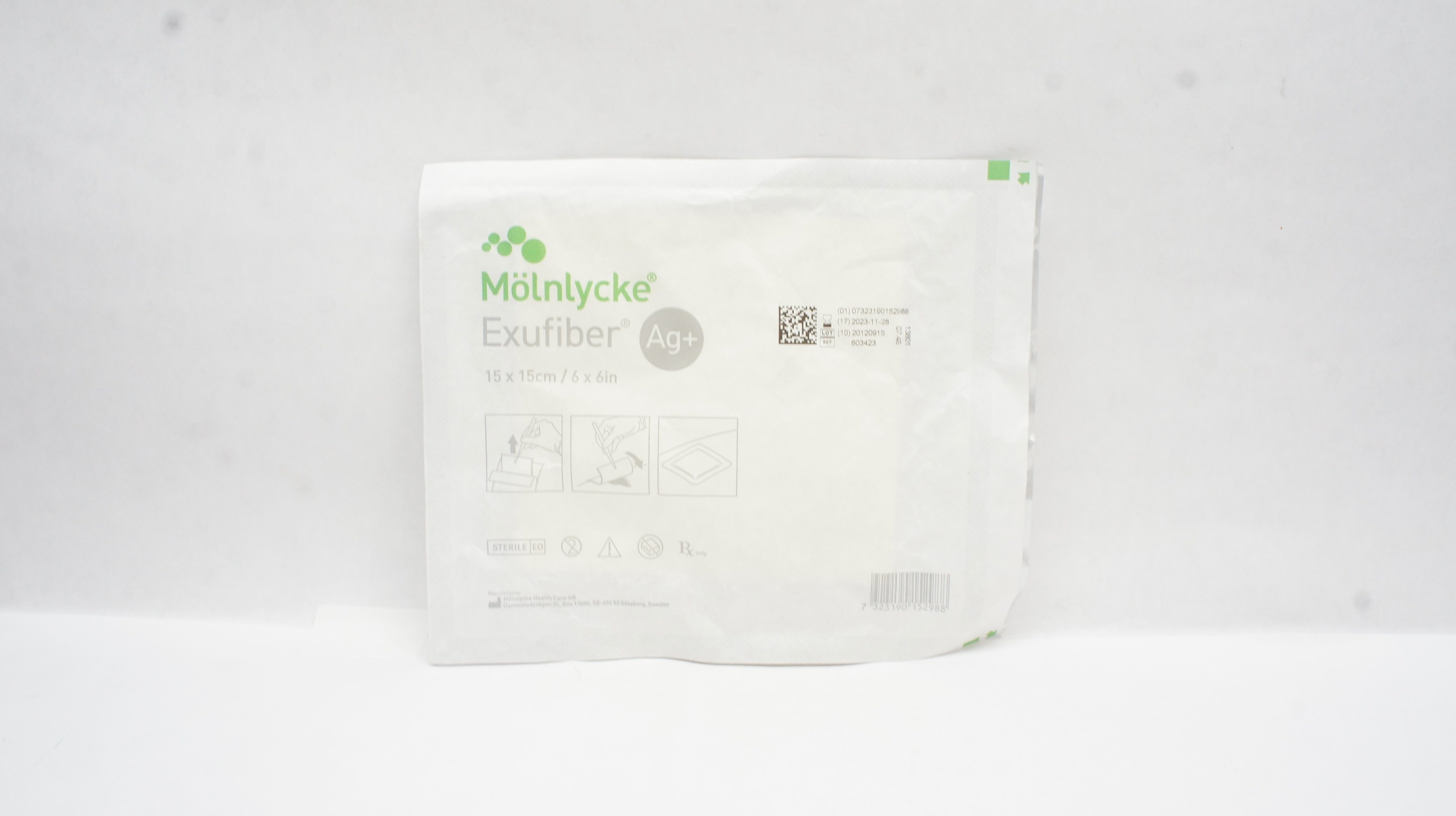 Molnlycke 603423-00 Exufiber Ag+ Gelling Fibre Dressing 6inch x 6inch