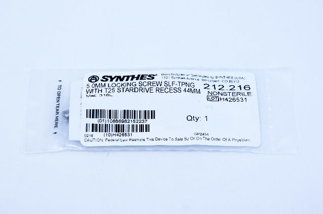 Synthes 212.216 5.0mm Locking Screw Self-Tapping With T25 Stardrive Recess 44mm