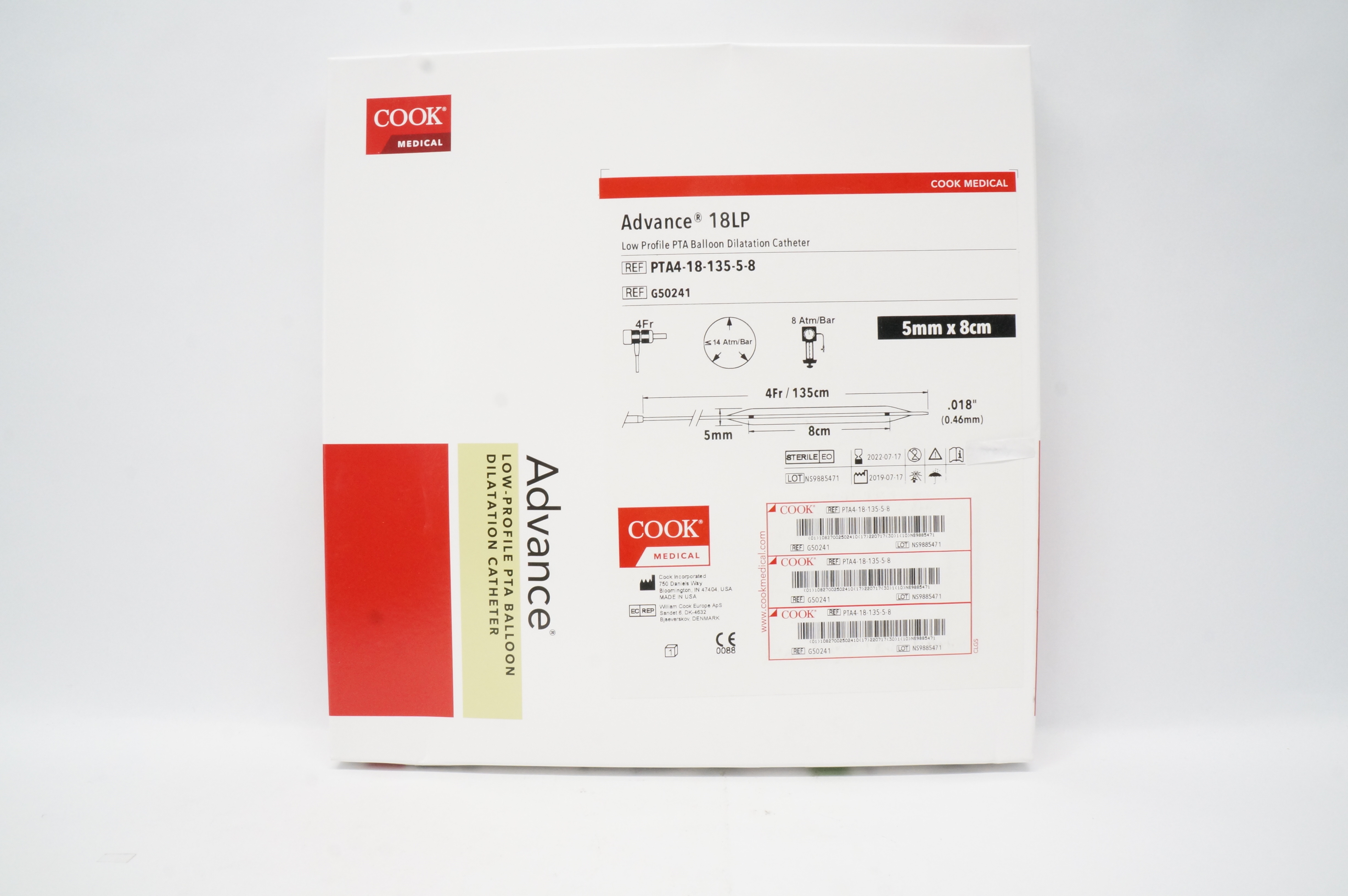 Cook Medical G50241 Advance 18LP PTA Balloon Dilatation Cath. 5mm x 8cm x 135cm