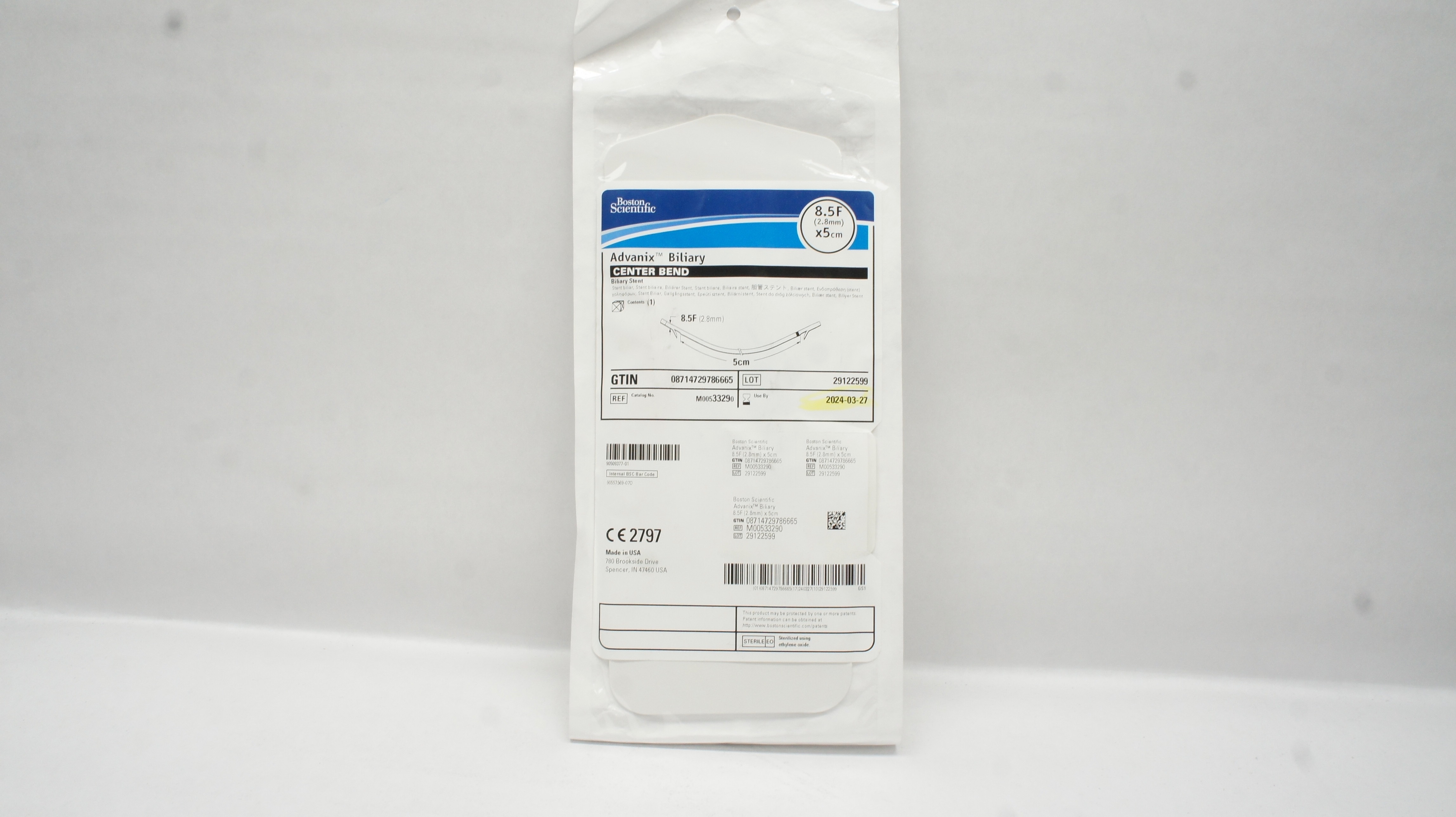 Boston Scientific 3329 Advanix Center Bend Biliary Stnt. 8.5F x 5cm