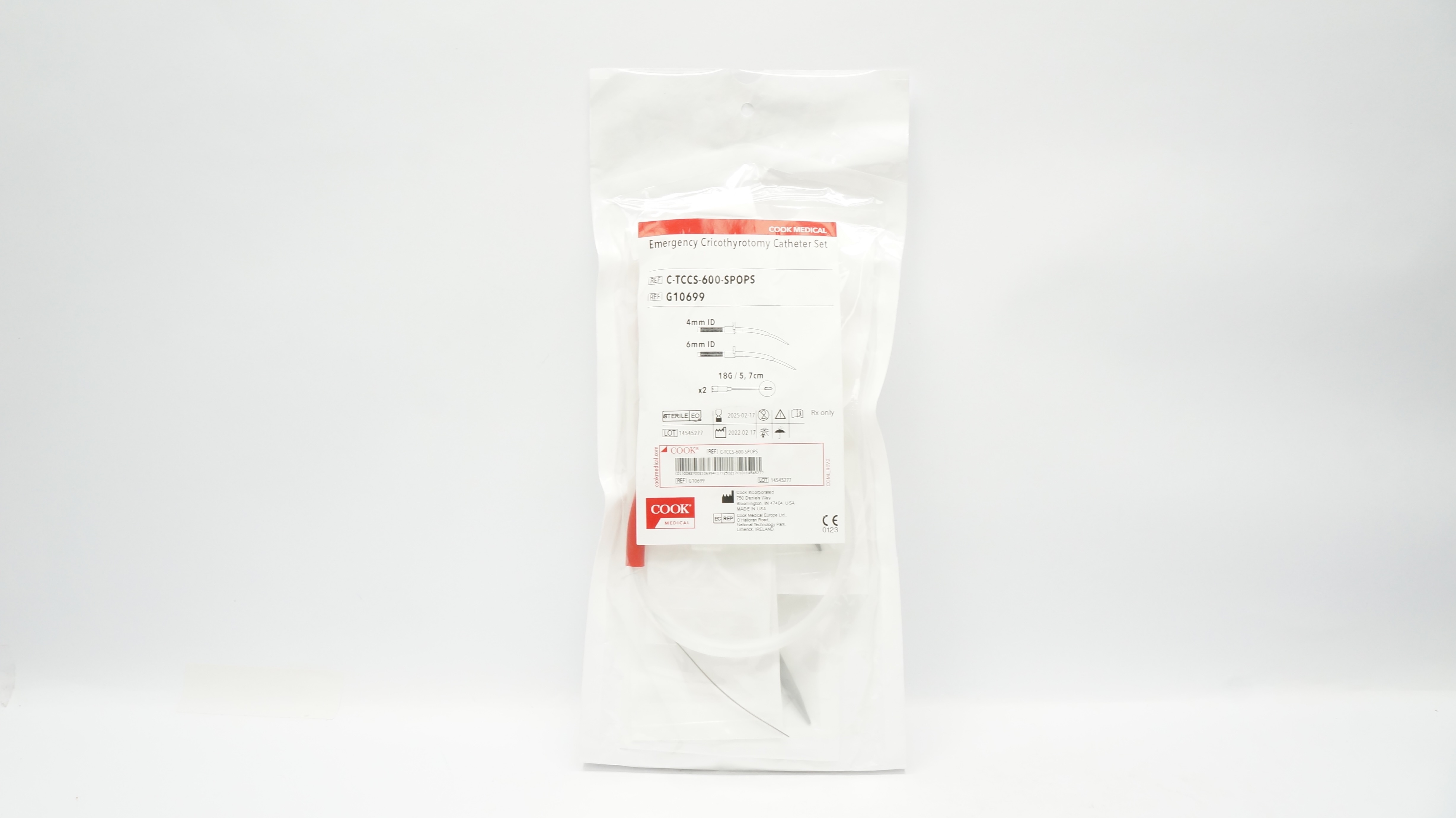 Cook Medical G10699 Emergency Cricothyrotomy Cath. Set 4mm ID x 6mm ID 18G (x)