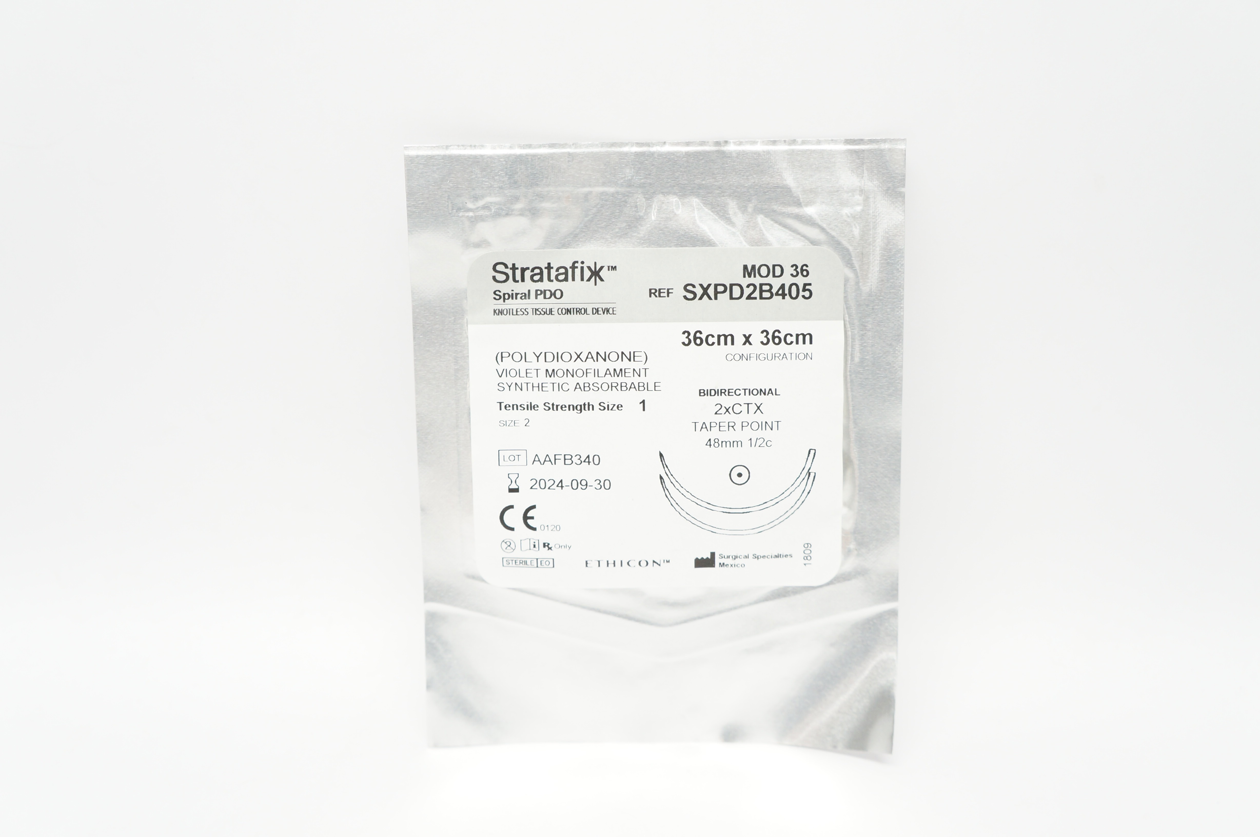 Ethicon SXPD2B405 Stratafix Spiral PDO 2xCTX Taper Point 48mm 1/2c, 36cm x 36cm