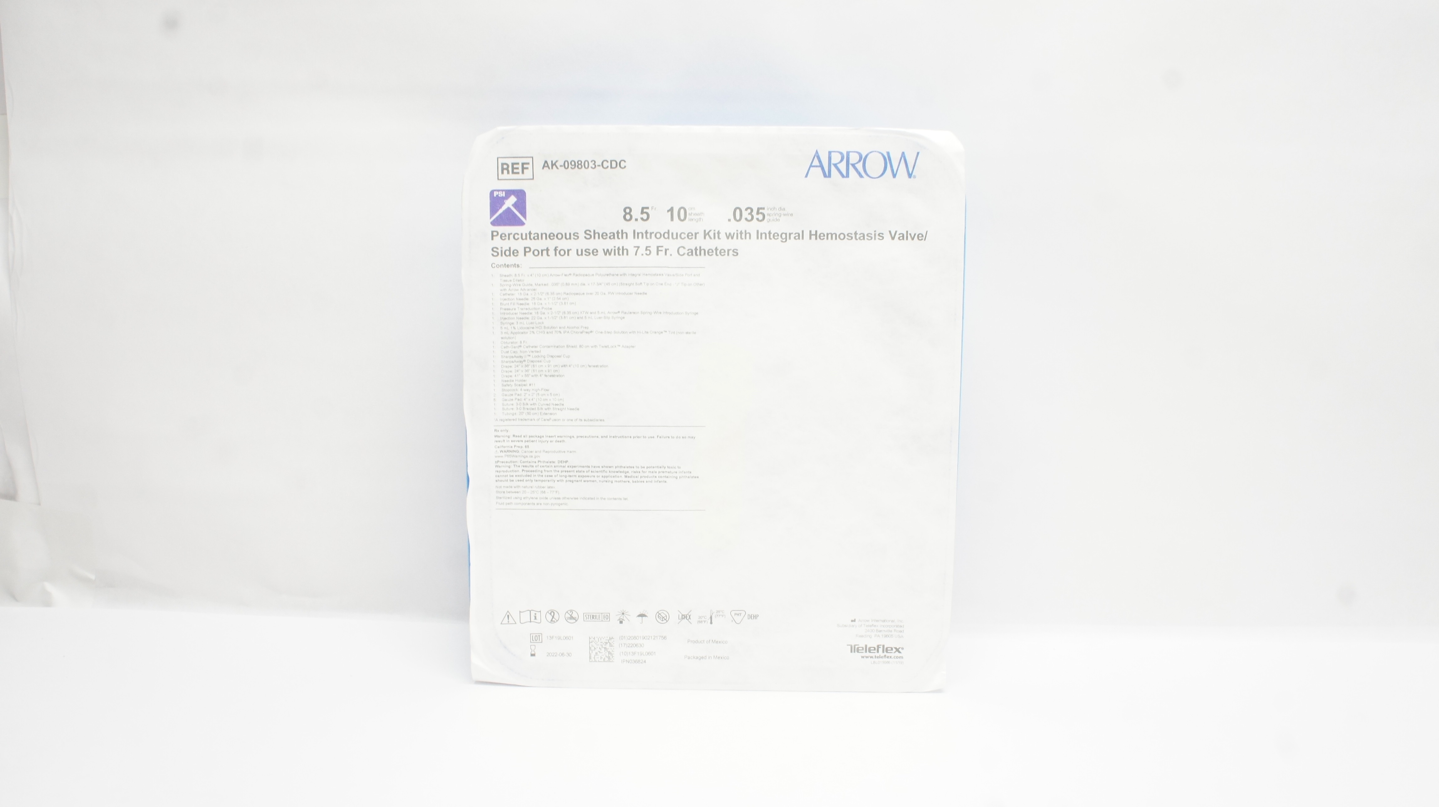 Arrow AK-09803-CDC Percutaneous Introducer Sheath Kit 8.5Frx 10cm x 0.035inch(x)