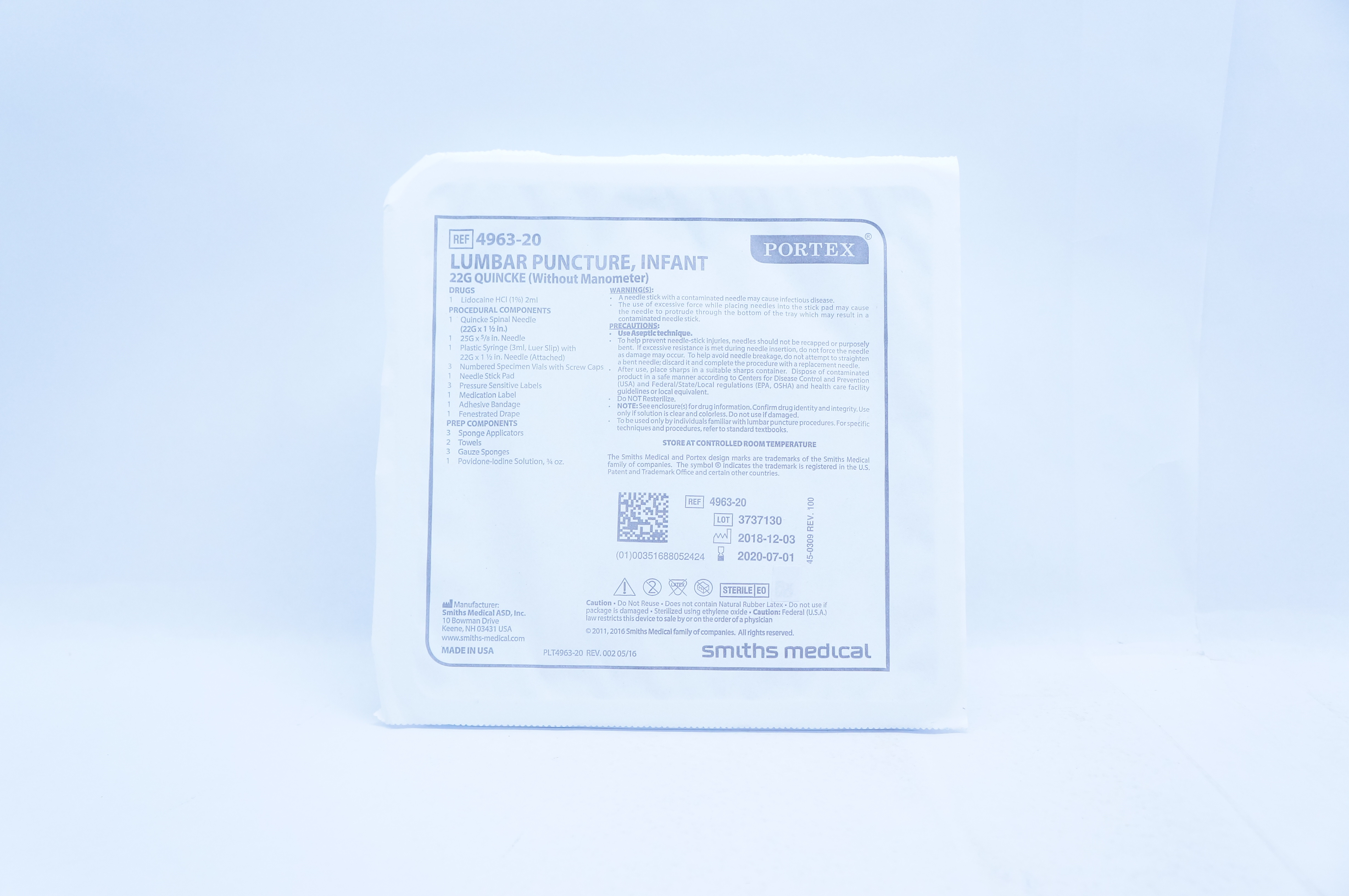 Smiths Medical 4963-20 Portex Lumbar Puncture, Infant 22G Quincke (x)