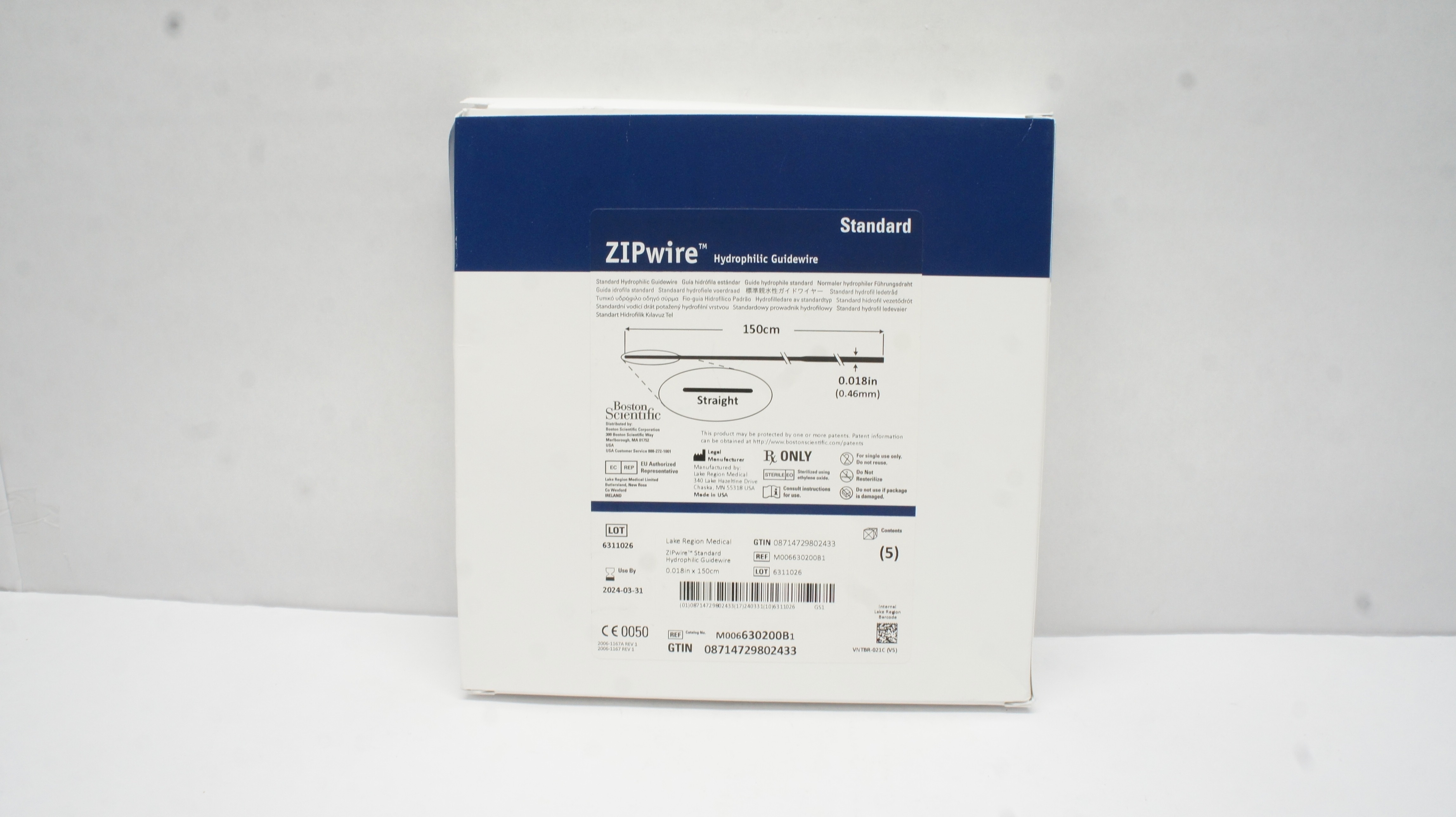 Boston Scientific M006630200B1 ZIPwire Hydrophilic Guidewire 150cm x 0.018inch