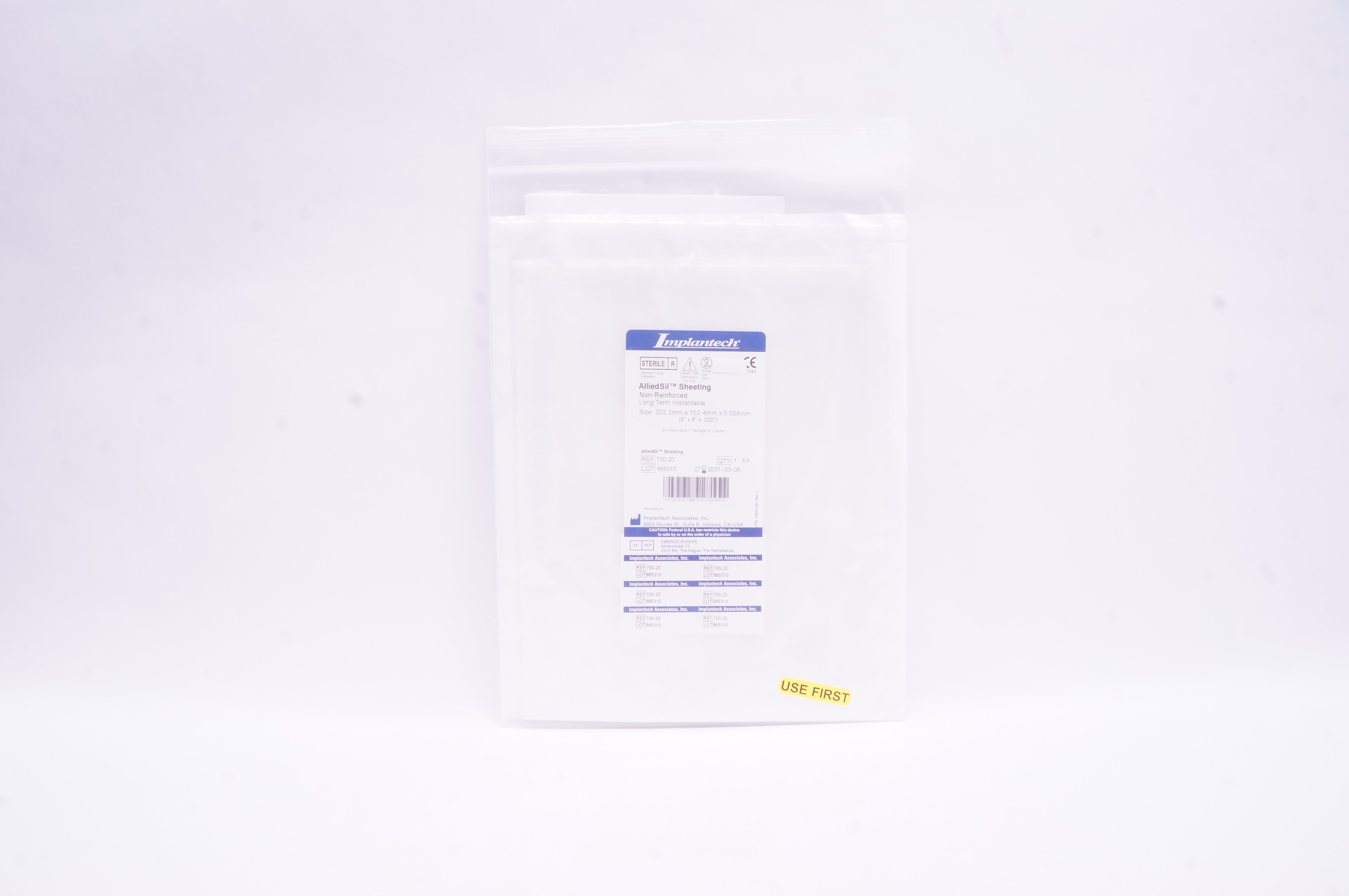 Implantech 700-20 AlliedSil Sheeting Non-Reinforced 8 x 6 x 020 inch