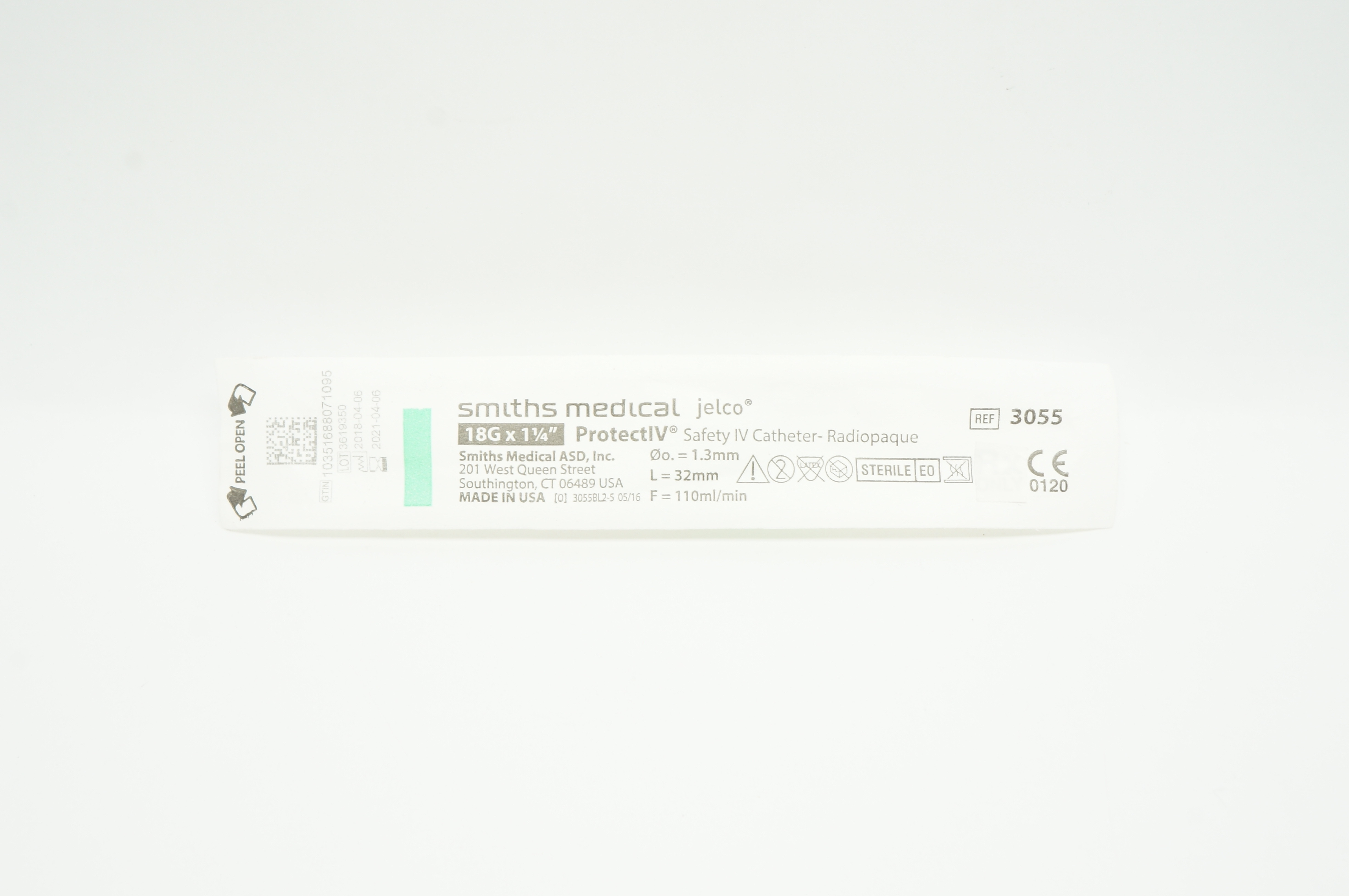 Smiths Medical 3055 Jelco ProtectIV Safety IV Cath 18G x 1-1/4inch