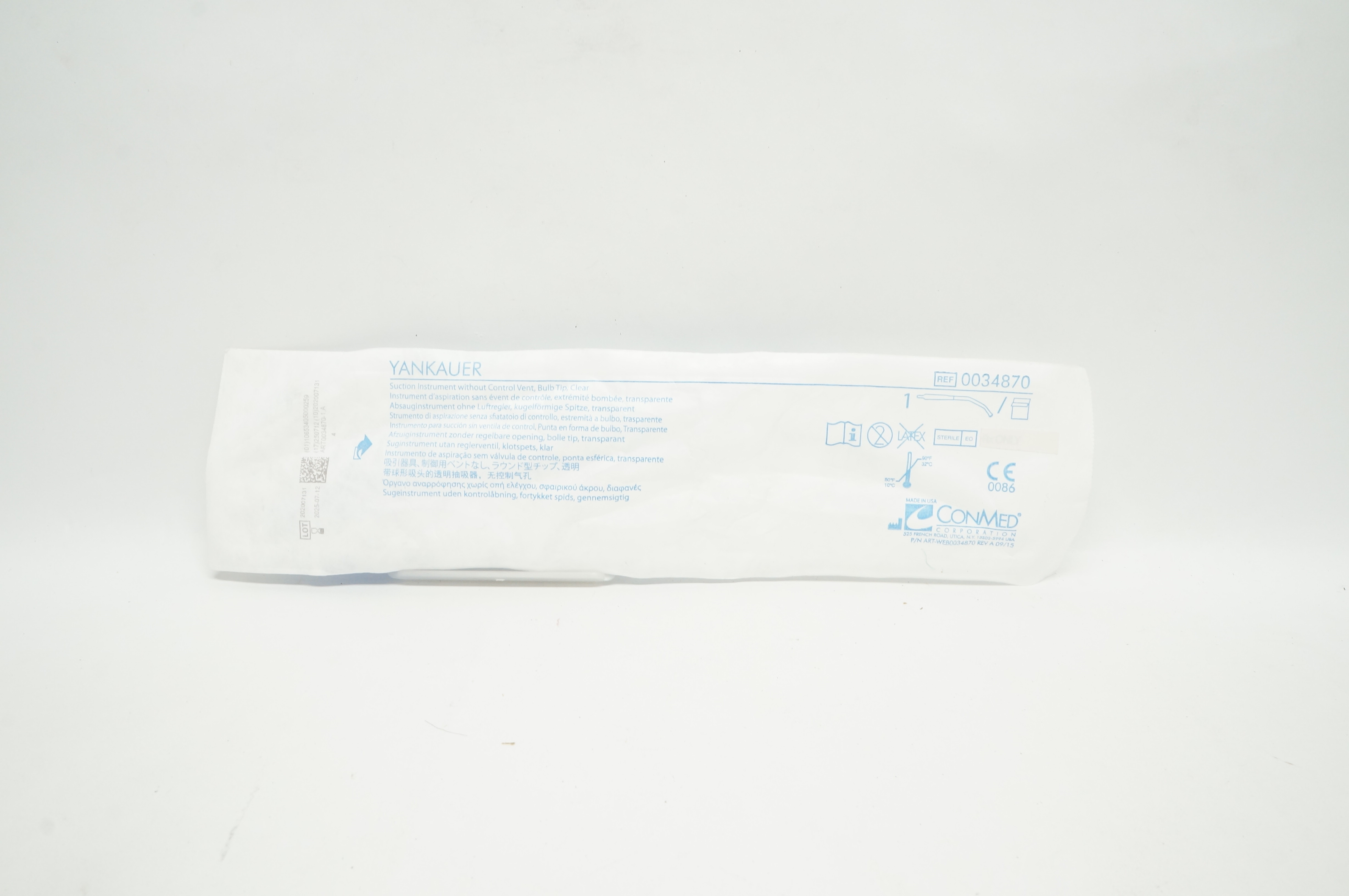 ConMed 0034870 Yankauer Suction Instrument without Control Vent, Bulb Tip, Clear