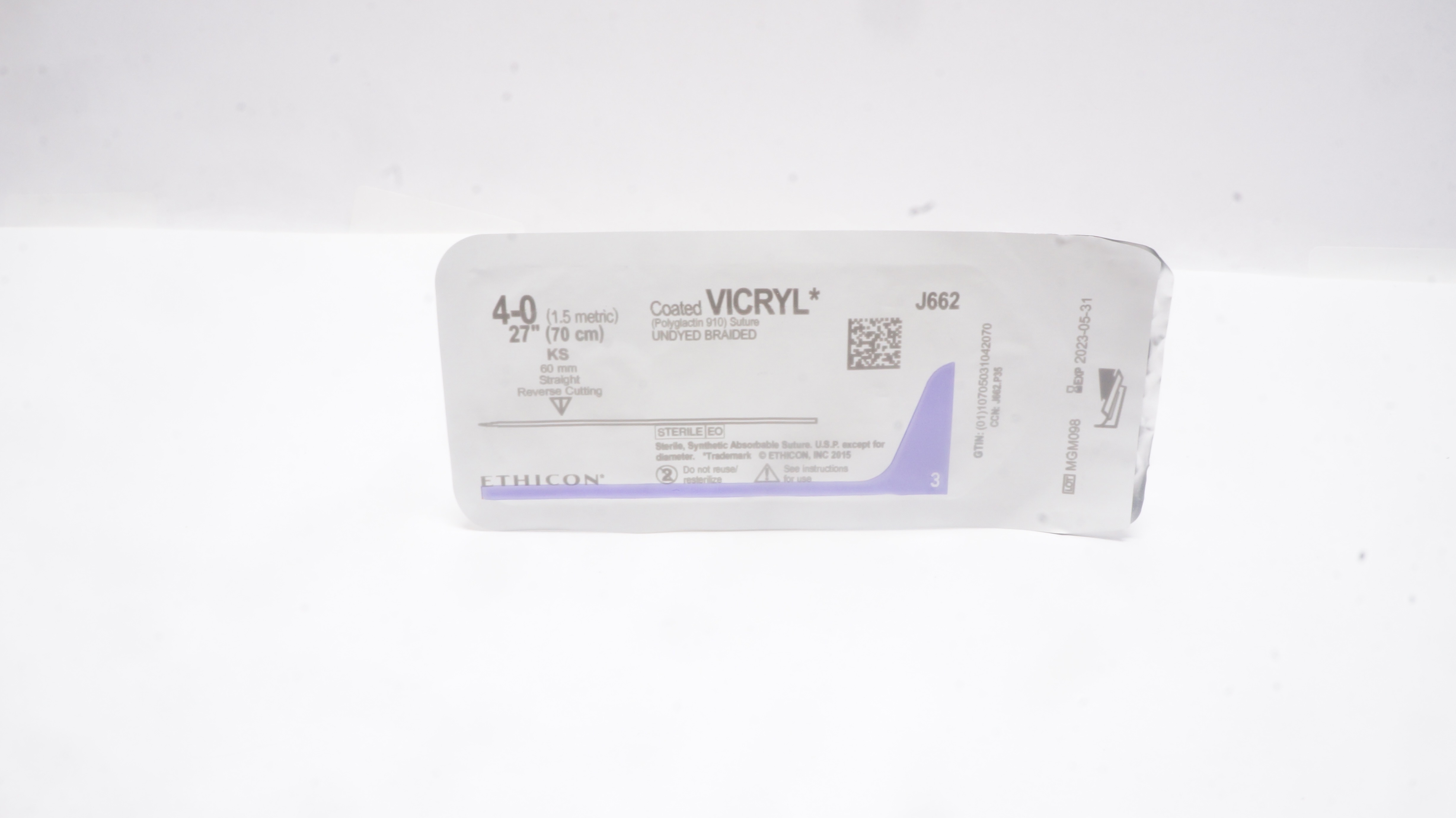 Ethicon J662 4-0 Coated VICRYL Stre KS 60mm Straight Reverse Cutting, 27inch (x)