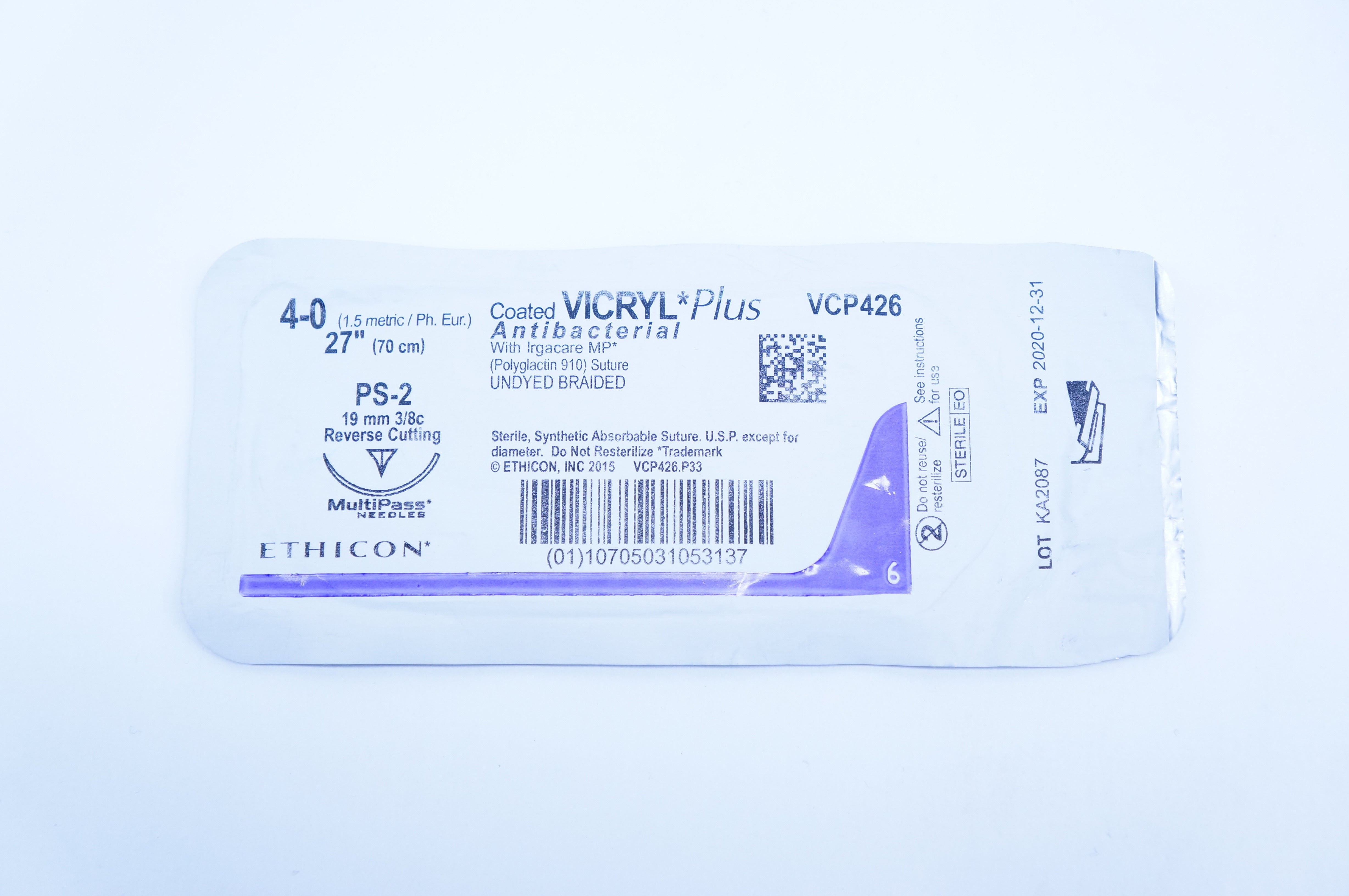 Ethicon VCP426 4-0 Vicryl Antibacterial Stre. Undyed PS-2, 27inch (x)