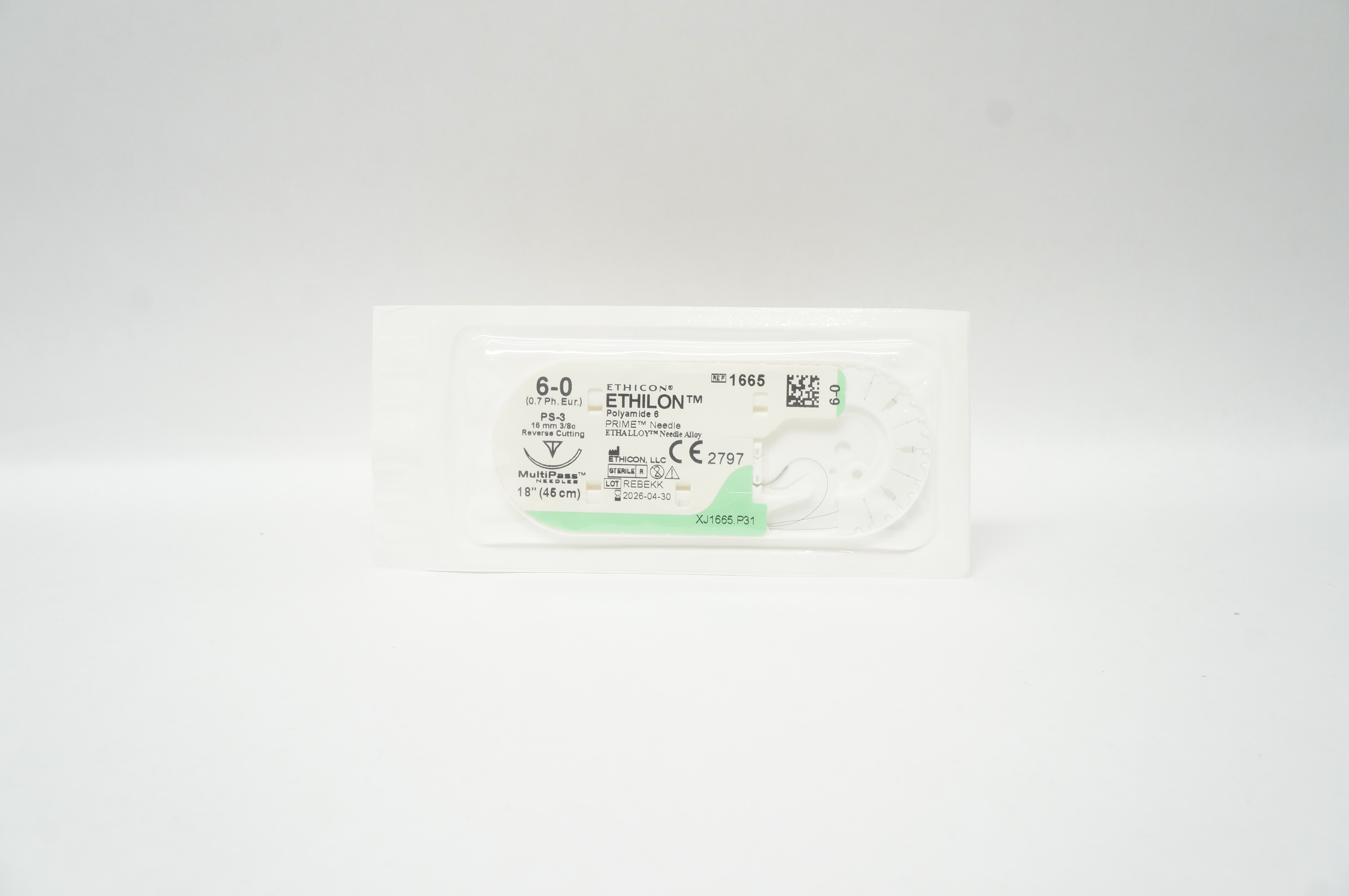 Ethicon 1665 6-0 ETHILON, PS-3, 16mm 3/8c Reverse Cutting, 18inch