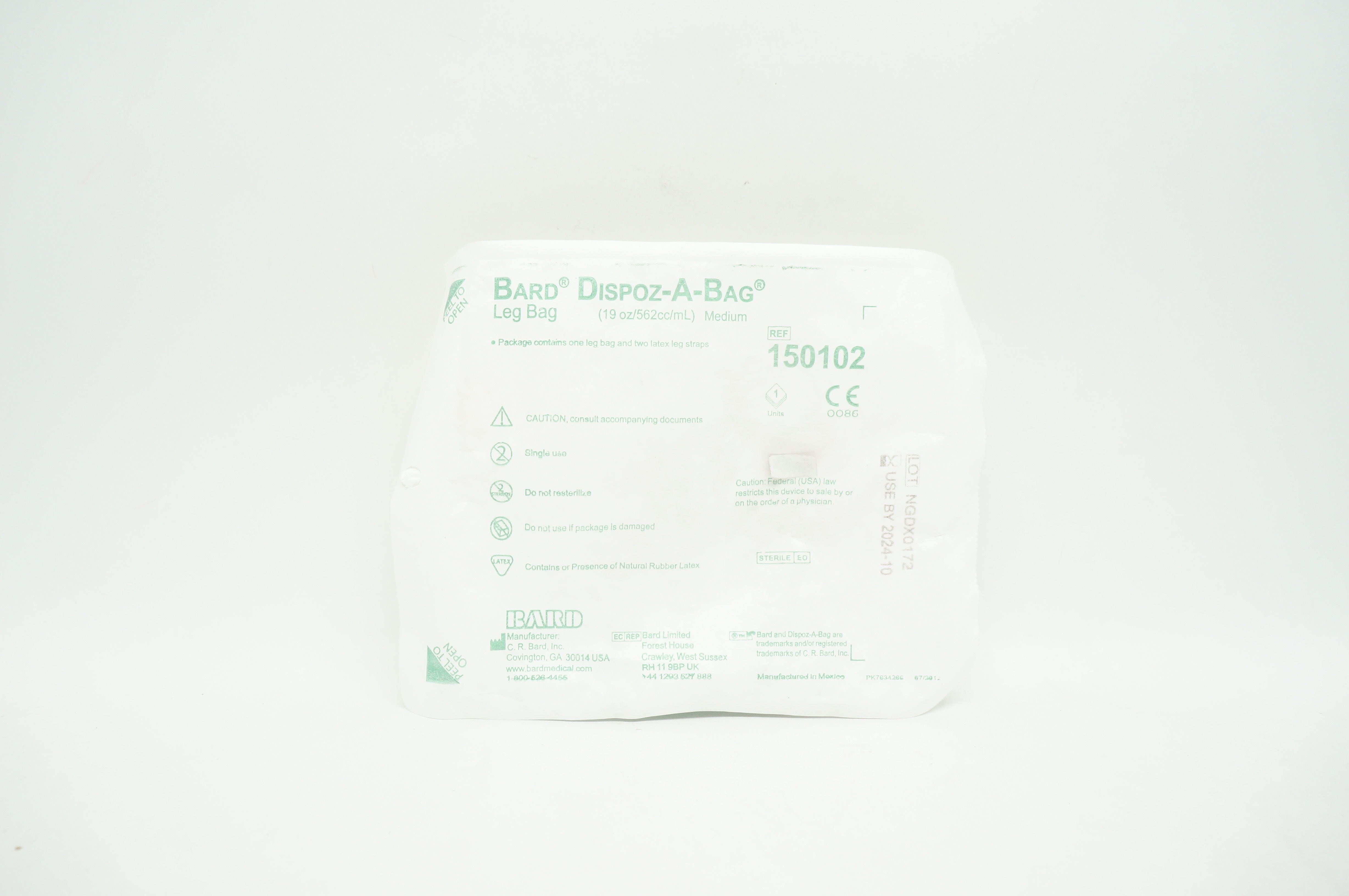 Bard 150102 Dispoz-A-Bag Leg Bag 19oz/562cc/mL, Medium