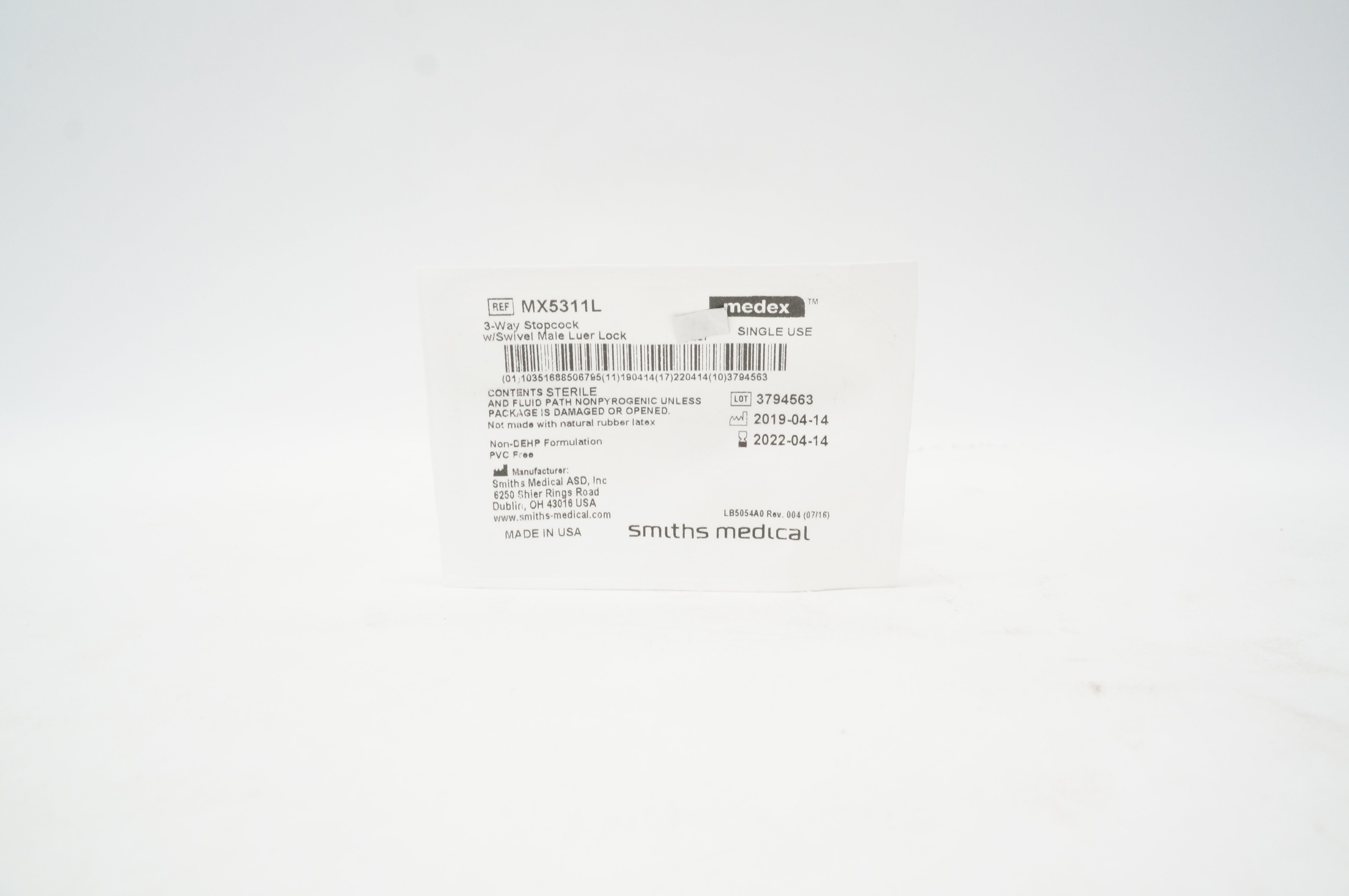 Smiths Medical MX5311L Medex 3-Way Stopcock with Swivel Male Luer Lock (x)