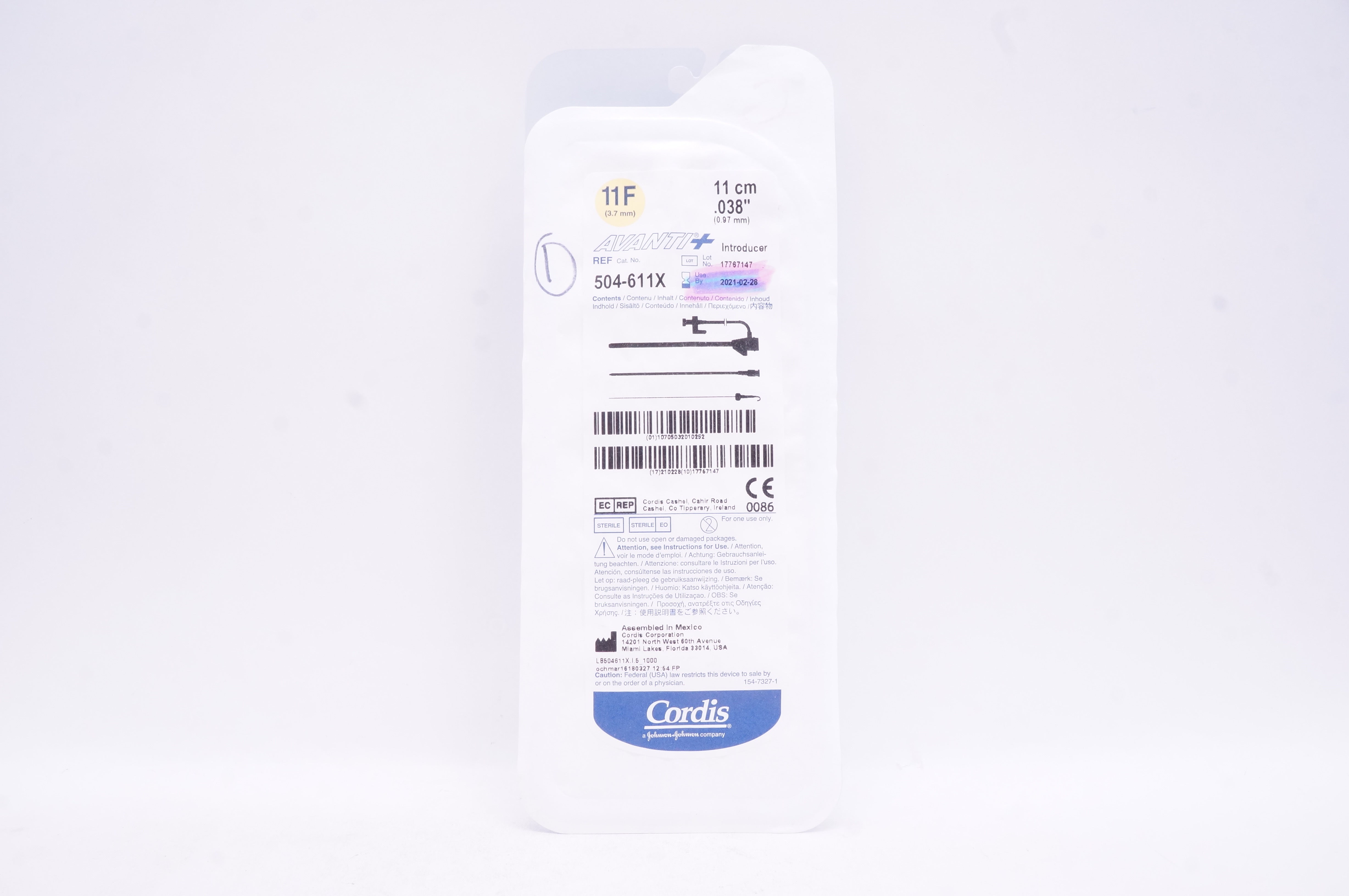 Cordis 504-611X Avanti+ Introducer 11F 11cm x 0.038inch (x)