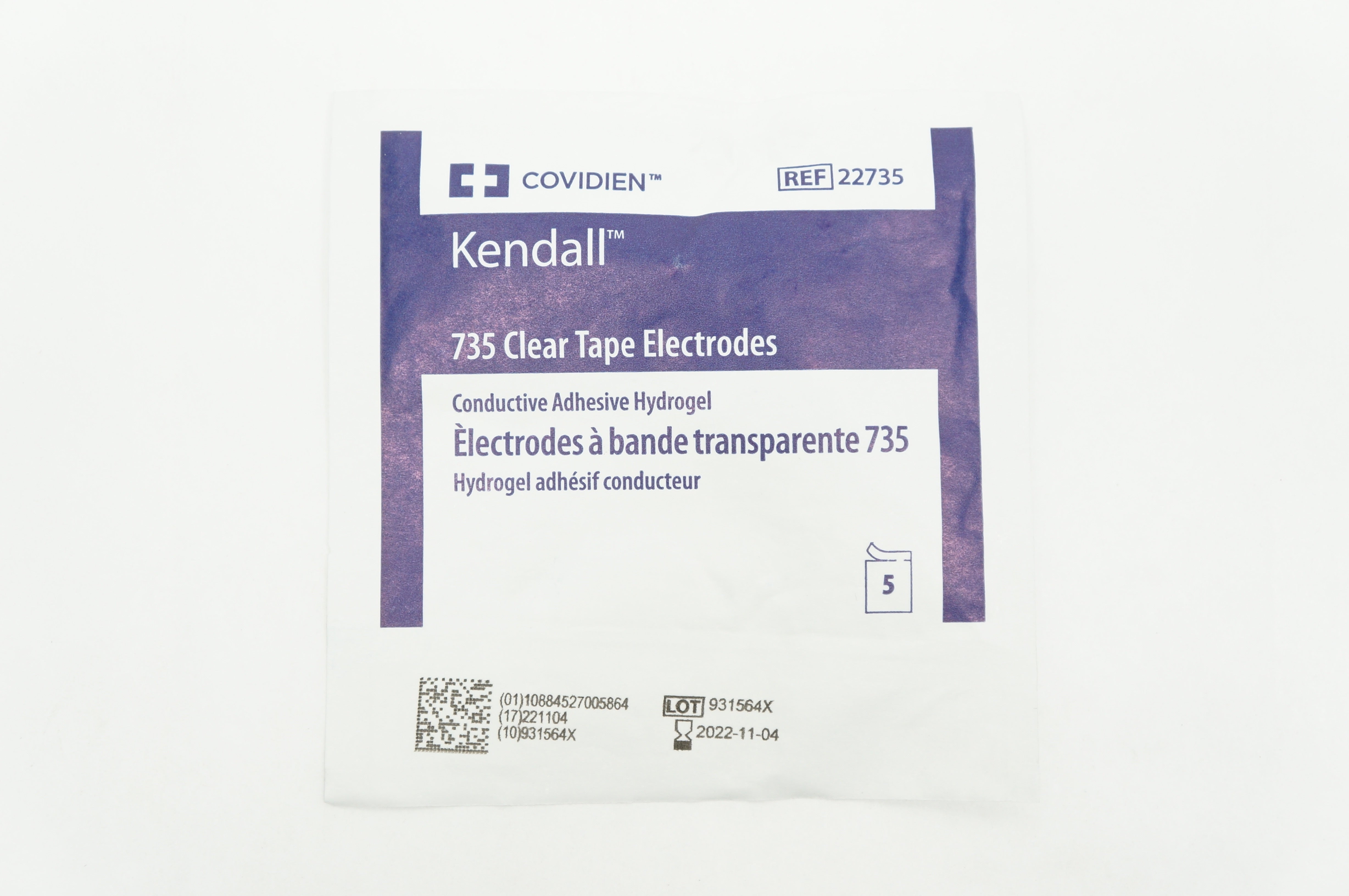 Covidien 22735 Kendall 735 Clear Tape Electrodes - Pack of 5