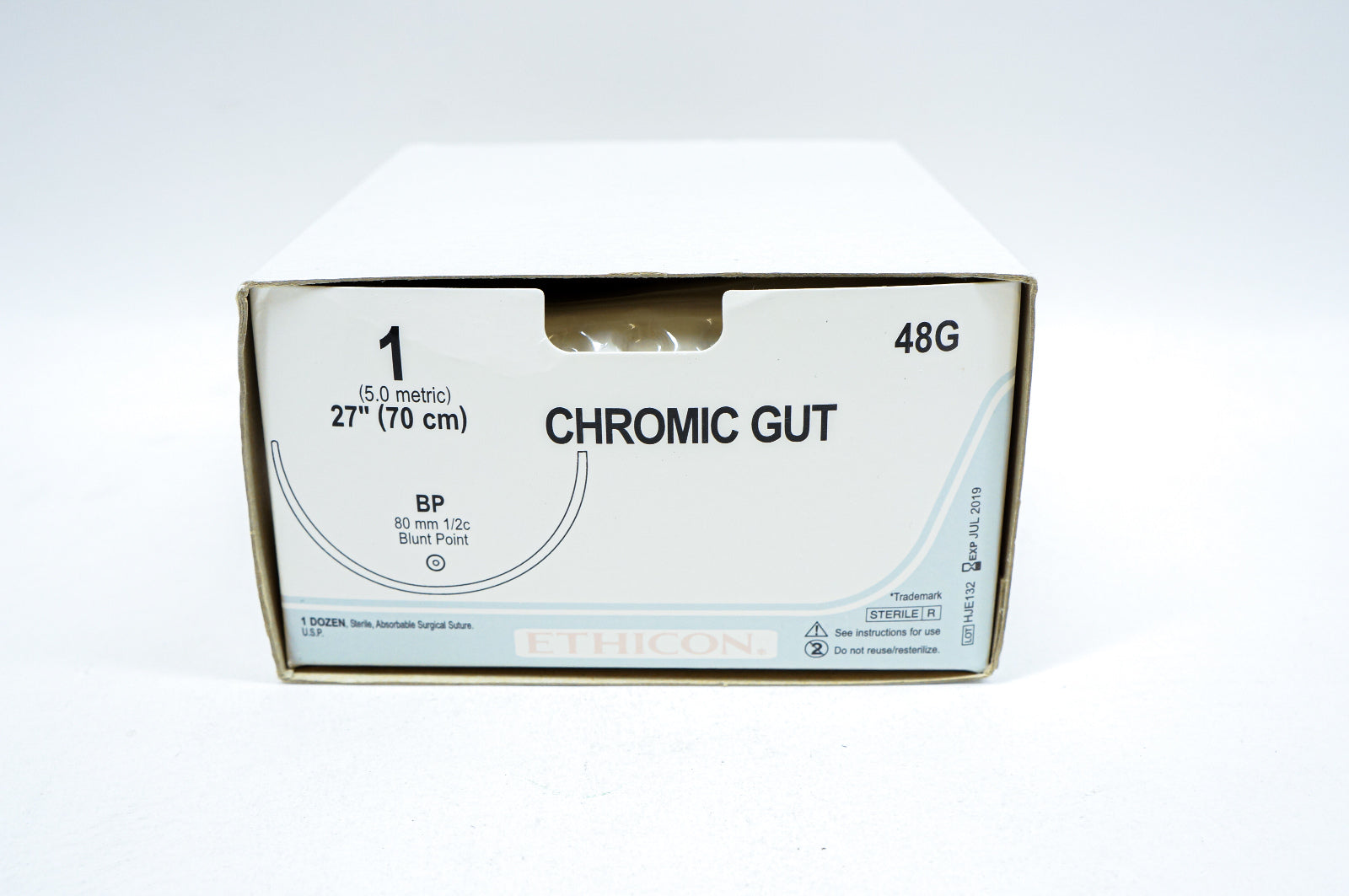 Ethicon 48G 1 CHROMIC GUT, BP 80mm 1/2c Blunt Point, 27inch (x) - Box of 10