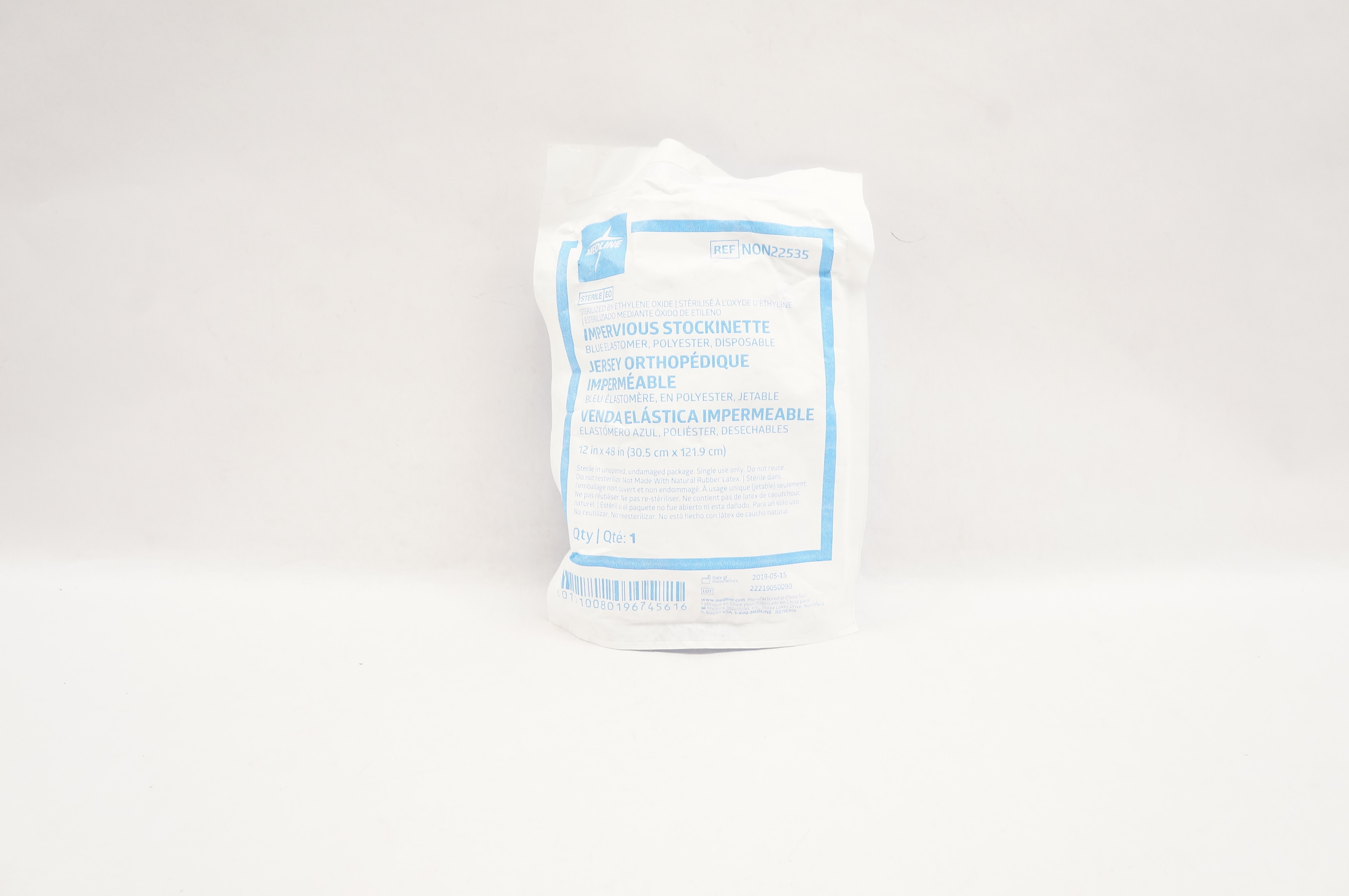 Medline NON22535 Impervious Stockinette Blue Elastomer, Disposable 12 x 48 inch